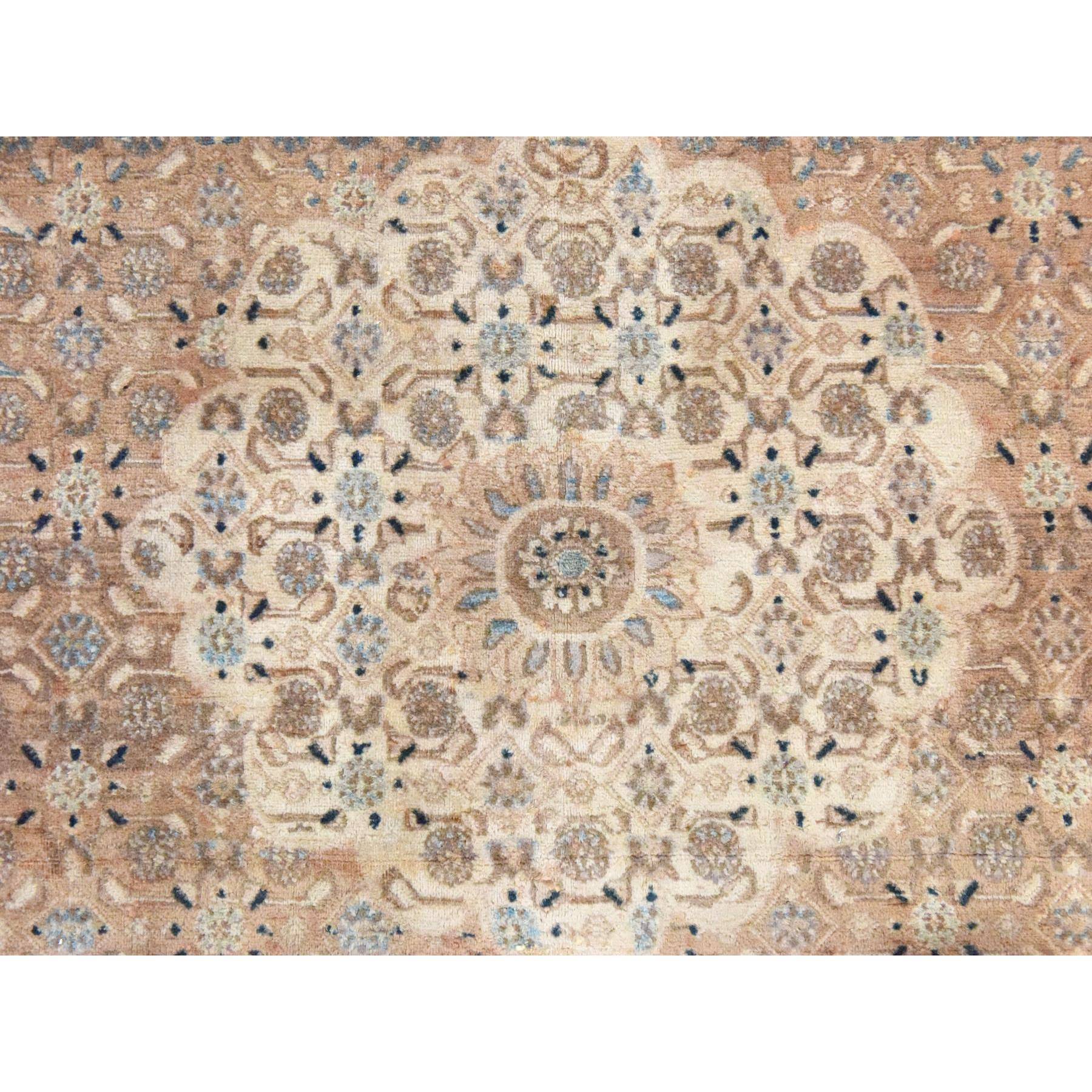 6'4"x9'4" Light Green, Semi Antique Persian Moud, Clean, Full Pile, Large Medallion Design, 100% Wool, Hand Knotted, Oriental Rug Sh78466