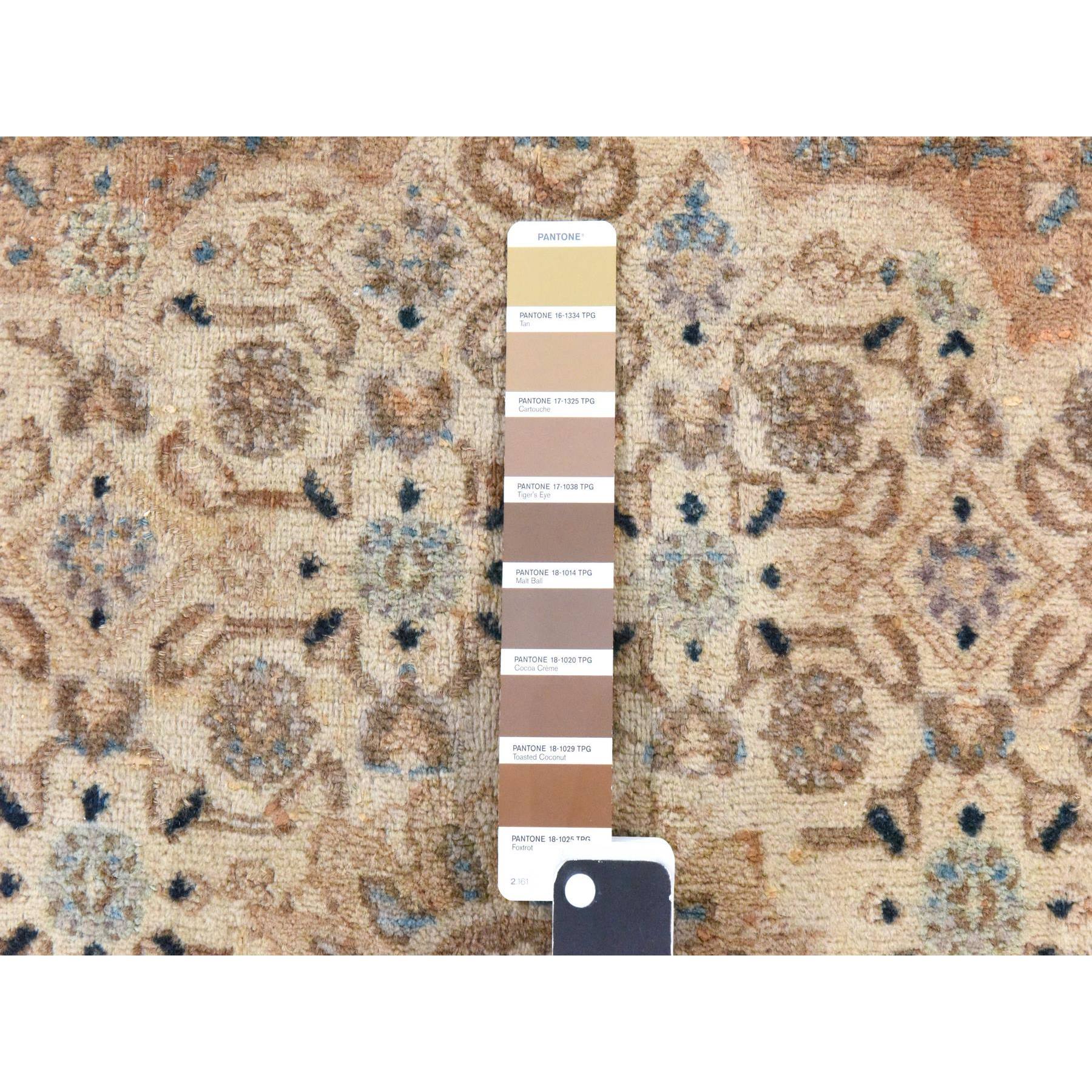 6'4"x9'4" Light Green, Semi Antique Persian Moud, Clean, Full Pile, Large Medallion Design, 100% Wool, Hand Knotted, Oriental Rug Sh78466