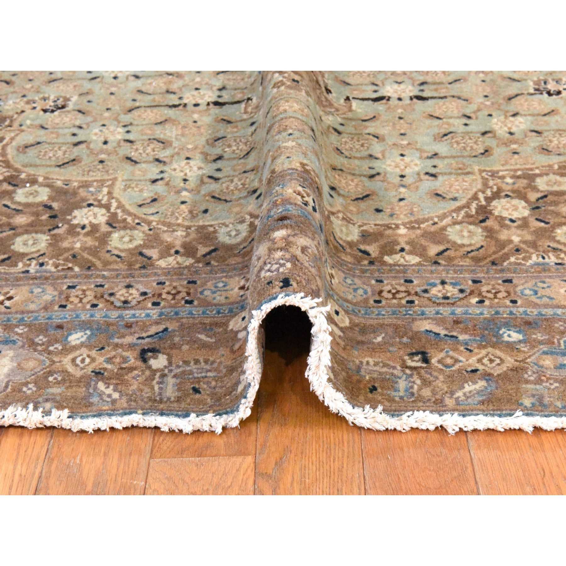 6'4"x9'4" Light Green, Semi Antique Persian Moud, Clean, Full Pile, Large Medallion Design, 100% Wool, Hand Knotted, Oriental Rug Sh78466