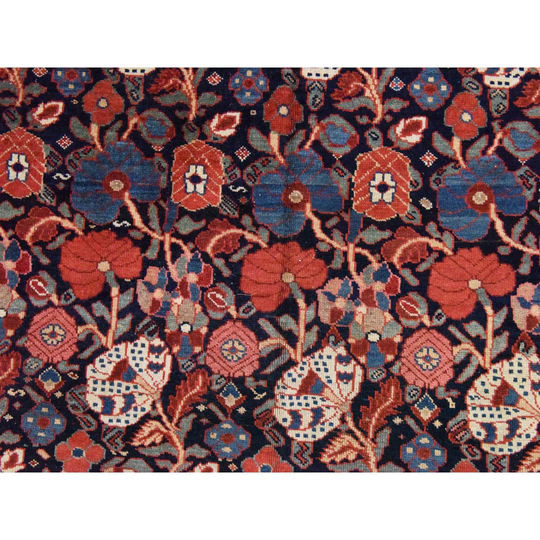 7'2"x19'3" Midnight Blue, Antique Persian Bakhtiari with Repetitive Botanical Design, Gallery Size, Hand Knotted, 100% Wool, XL, Oriental Rug Sh78467