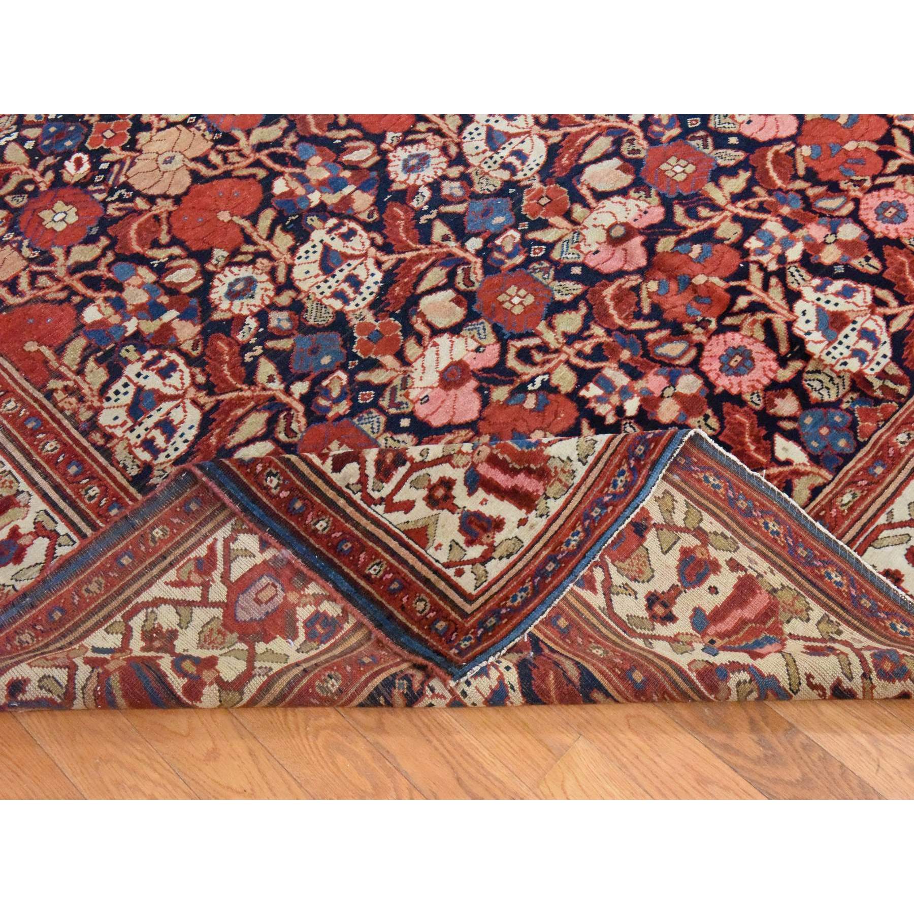 7'2"x19'3" Midnight Blue, Antique Persian Bakhtiari with Repetitive Botanical Design, Gallery Size, Hand Knotted, 100% Wool, XL, Oriental Rug Sh78467