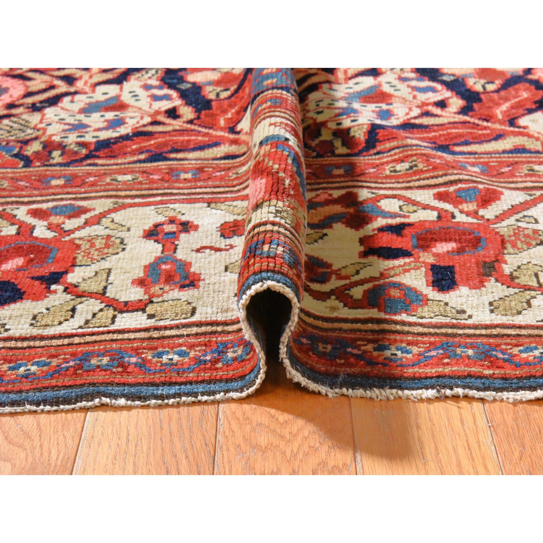 7'2"x19'3" Midnight Blue, Antique Persian Bakhtiari with Repetitive Botanical Design, Gallery Size, Hand Knotted, 100% Wool, XL, Oriental Rug Sh78467
