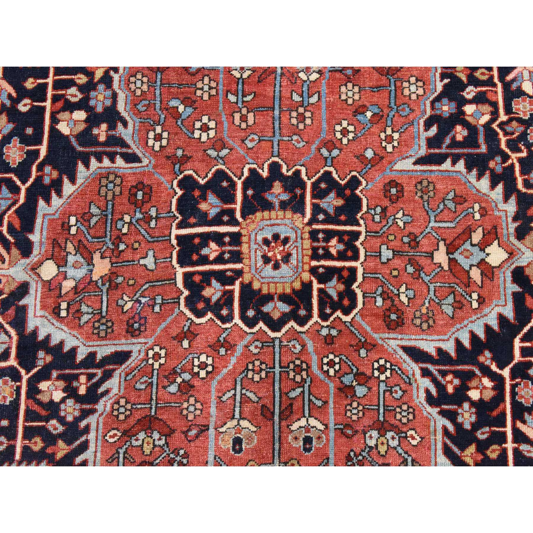 8'10"x12'2" Samba Red, Antique Persian Heriz, Clean, Even Wear, Large Medallion Design, 100% Wool, Hand Knotted, Oriental Rug Sh78468