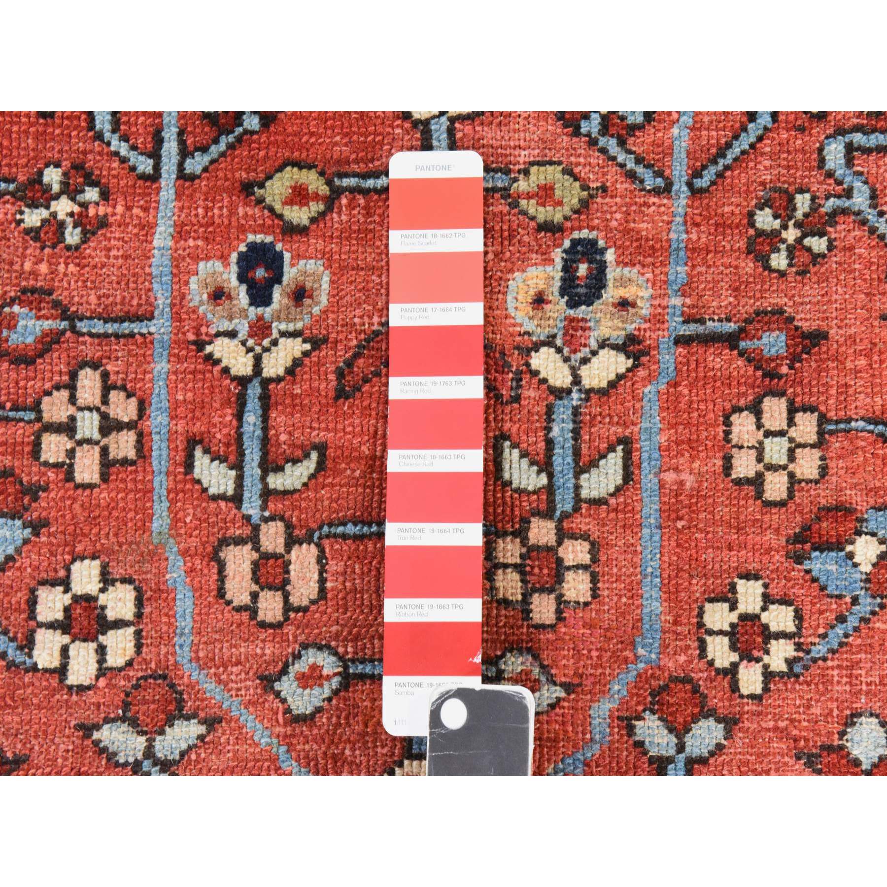 8'10"x12'2" Samba Red, Antique Persian Heriz, Clean, Even Wear, Large Medallion Design, 100% Wool, Hand Knotted, Oriental Rug Sh78468