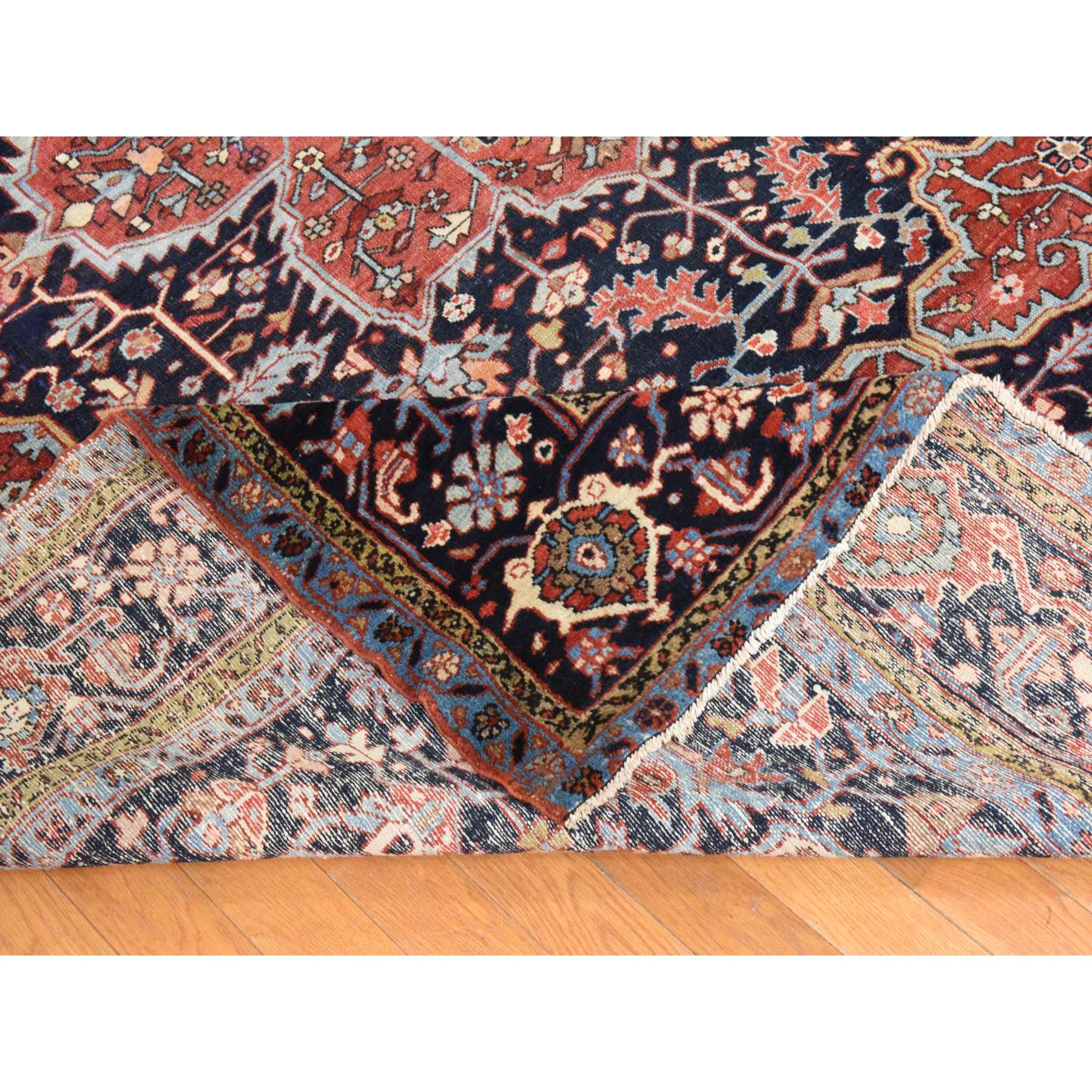 8'10"x12'2" Samba Red, Antique Persian Heriz, Clean, Even Wear, Large Medallion Design, 100% Wool, Hand Knotted, Oriental Rug Sh78468