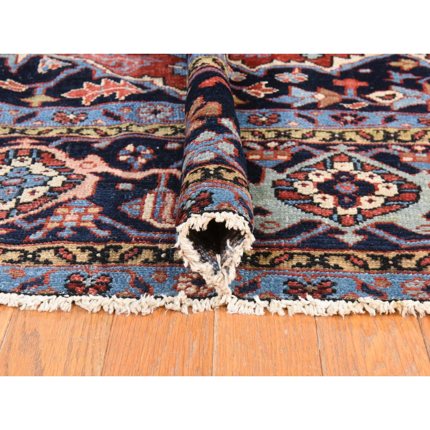 8'10"x12'2" Samba Red, Antique Persian Heriz, Clean, Even Wear, Large Medallion Design, 100% Wool, Hand Knotted, Oriental Rug Sh78468