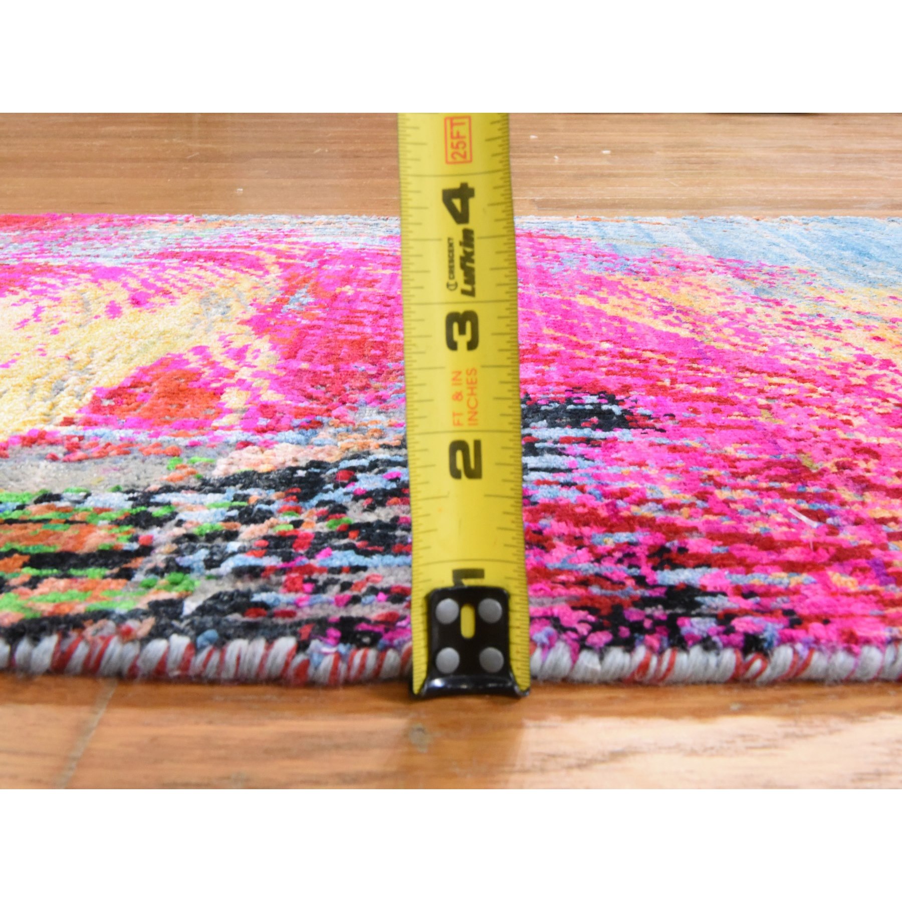 2'x3'1" Fuscia Pink, Sari Silk, Modern Design, Sample, Hand Knotted, Mat, Oriental Rug Sh78470