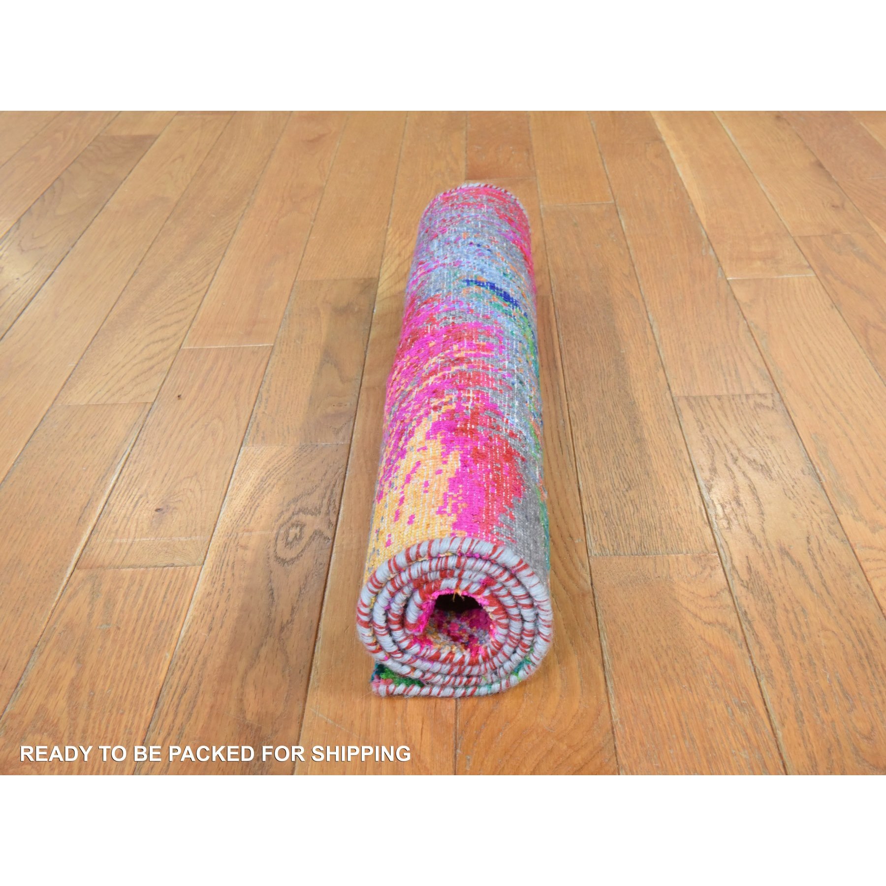2'x3'1" Fuscia Pink, Sari Silk, Modern Design, Sample, Hand Knotted, Mat, Oriental Rug Sh78470