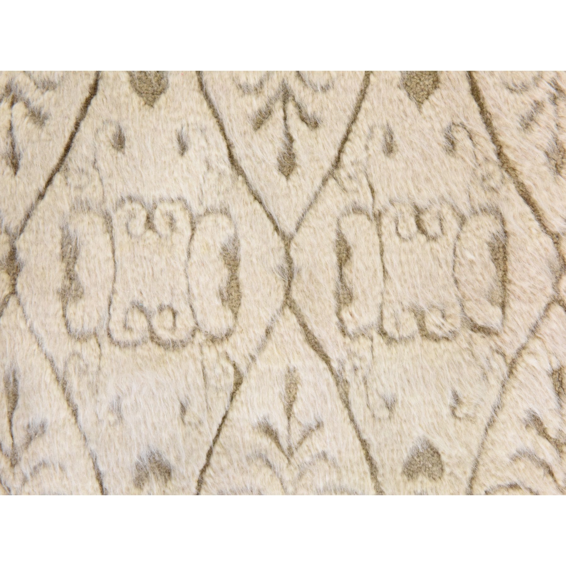 2'x3'2" Beige, High and Low Textured Design, Natural Undyed Wool, Hand Knotted, Mat, Sample, Oriental Rug Sh78472