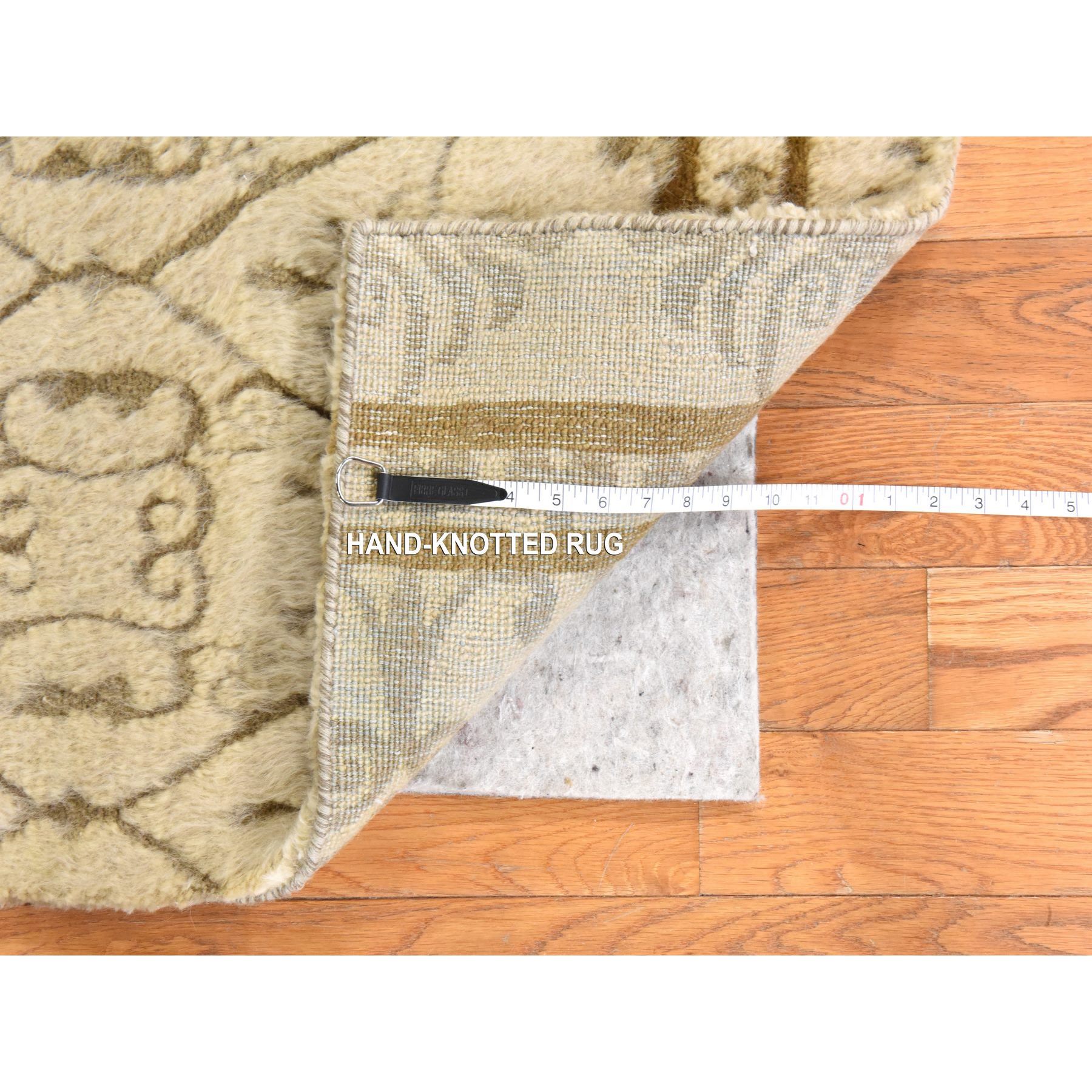 2'x3'2" Beige, High and Low Textured Design, Natural Undyed Wool, Hand Knotted, Mat, Sample, Oriental Rug Sh78472