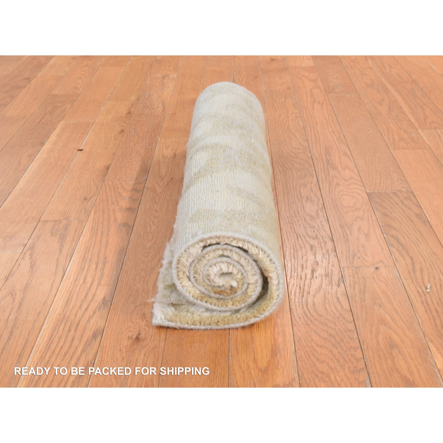 2'x3'2" Beige, High and Low Textured Design, Natural Undyed Wool, Hand Knotted, Mat, Sample, Oriental Rug Sh78473