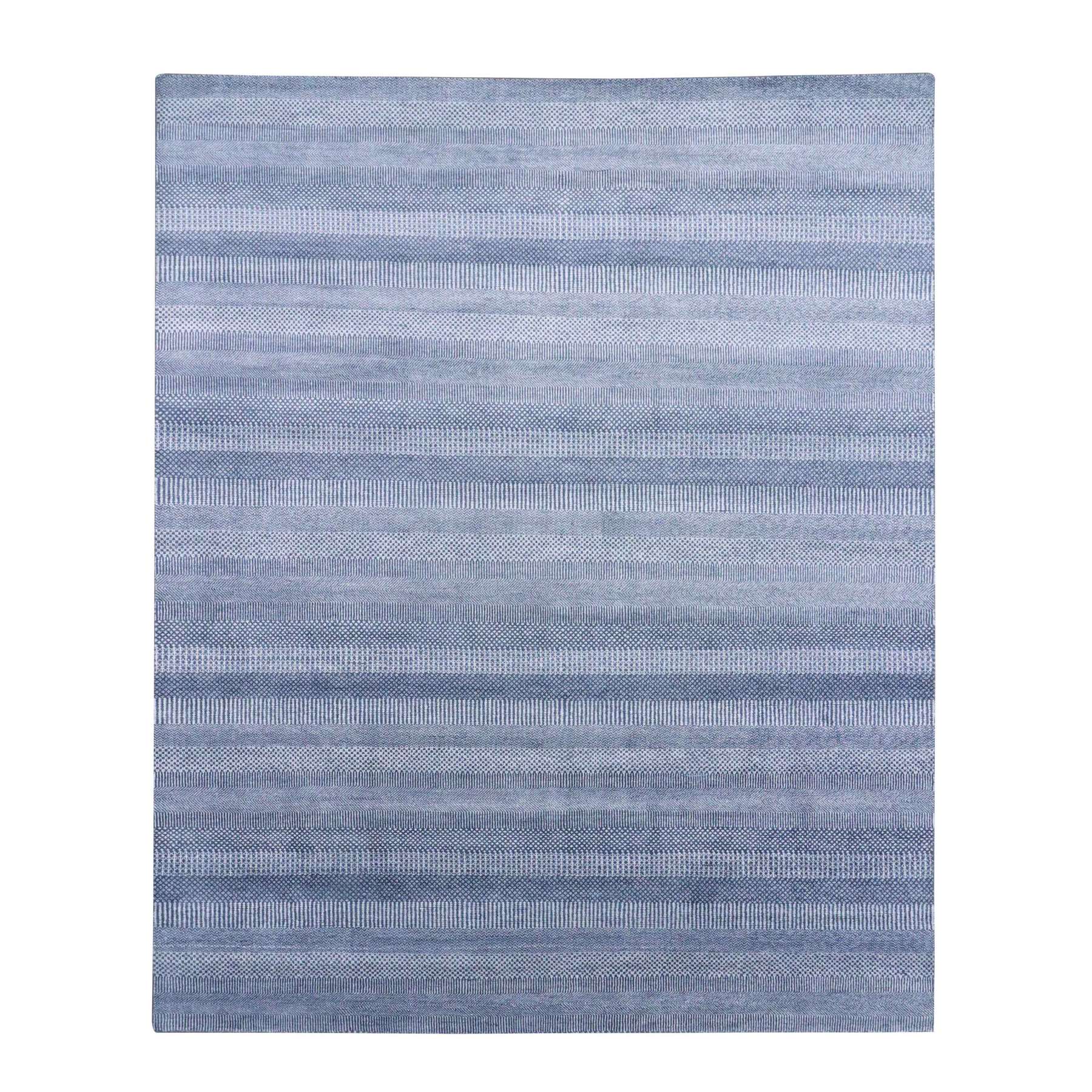 Rugsotic Carpets Hand Knotted Gabbeh Silk Mix 8'x11' Area Rug Contemporary Blue White LSM627 Rugsotic Carpets Hand Knotted Gabbeh Silk Mix 8'x11' Area Rug Contemporary Blue White LSM627