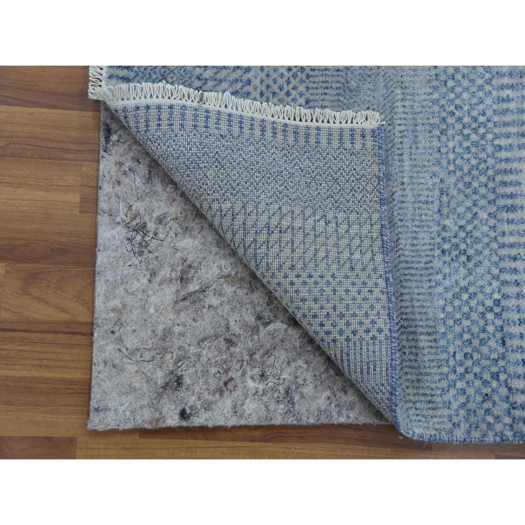 2'6"x12' Gray, Modern Grass Design Gabbeh, Densely Woven Wool and Silk Hand Knotted, Runner Oriental Rug Sh79142