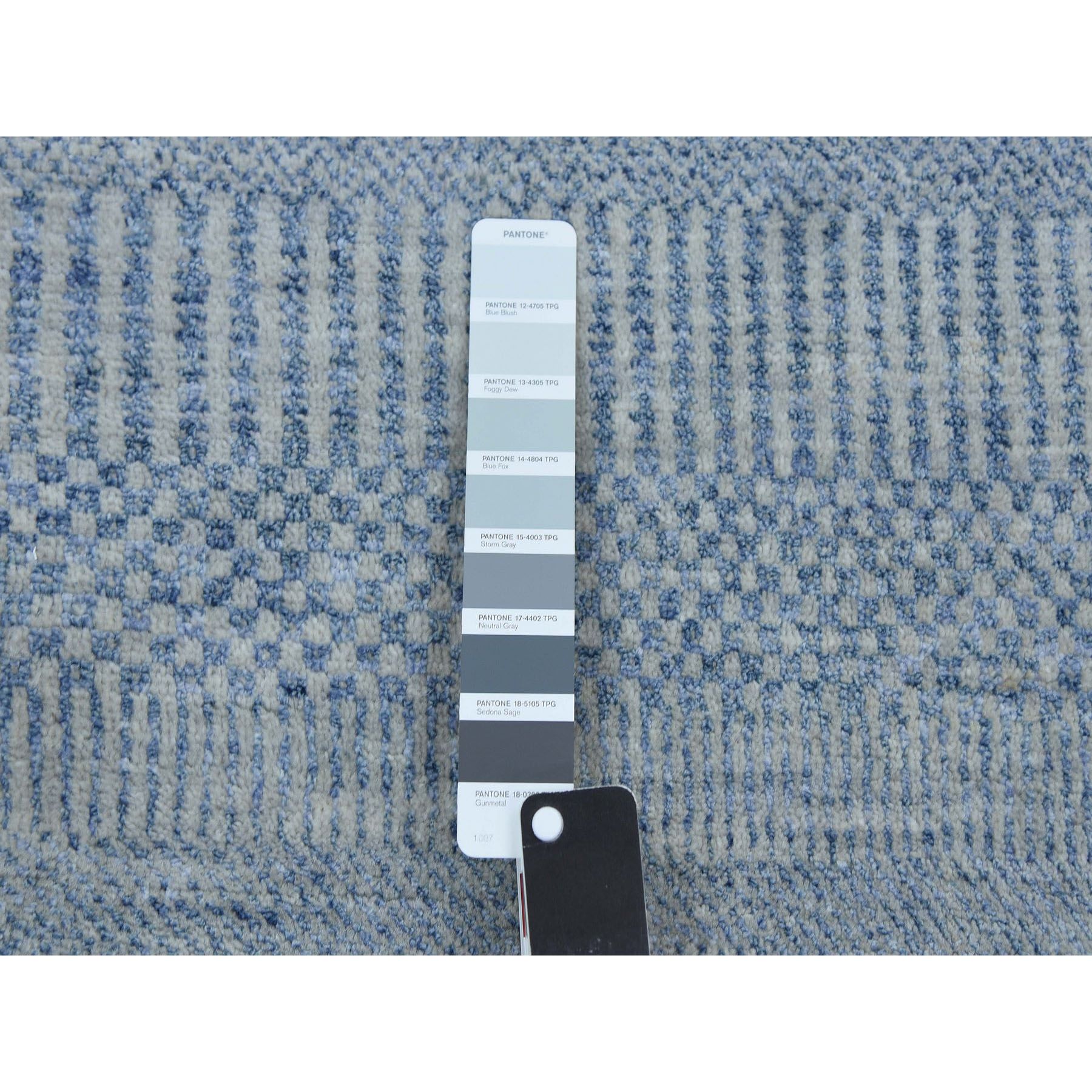 2'6"x12' Gray, Modern Grass Design Gabbeh, Densely Woven Wool and Silk Hand Knotted, Runner Oriental Rug Sh79142