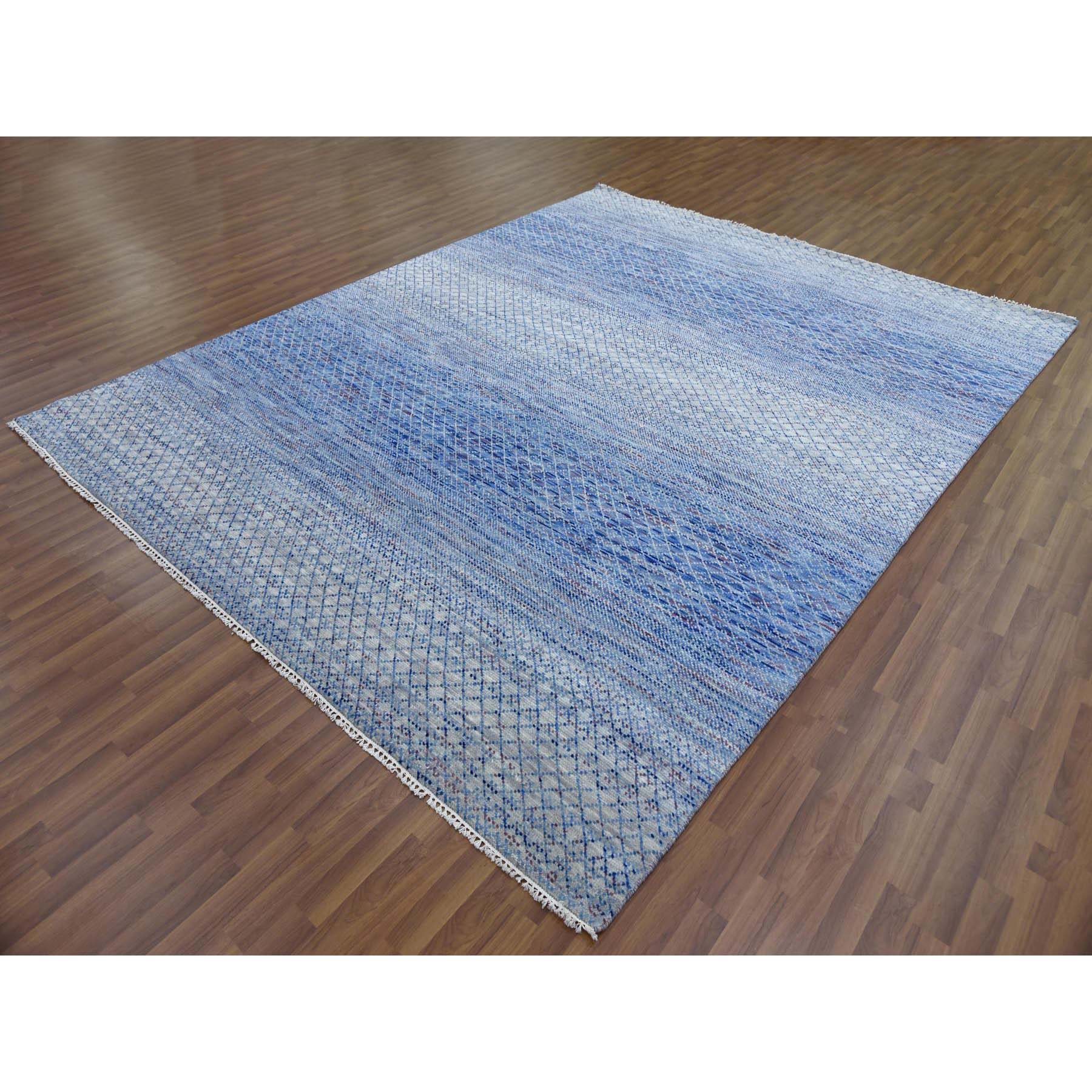 8'4"x10'6" Blue, Pure Wool Hand Knotted, Modern Chiaroscuro Collection Thick and Plush, Oriental Rug Sh79193