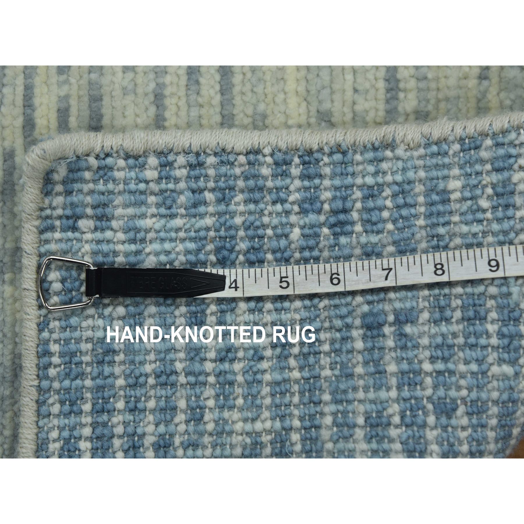 2'x3' Stone Blue, Extra Soft Wool Hand Knotted, Geometric Art Deco Collection, Mat Oriental Rug Sh79425
