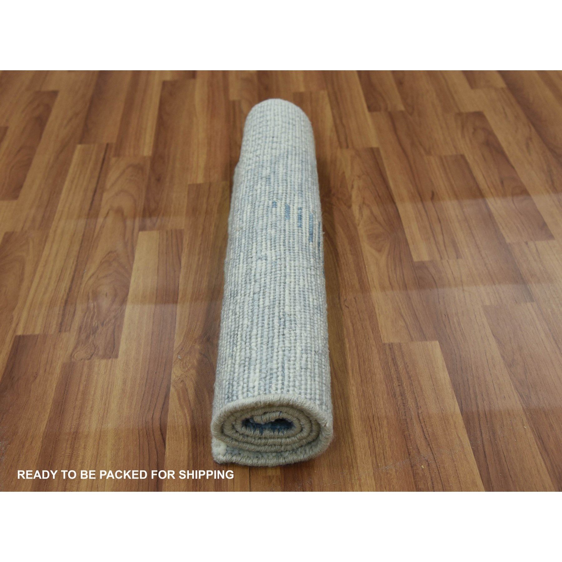 2'x3' Stone Blue, Extra Soft Wool Hand Knotted, Geometric Art Deco Collection, Mat Oriental Rug Sh79425