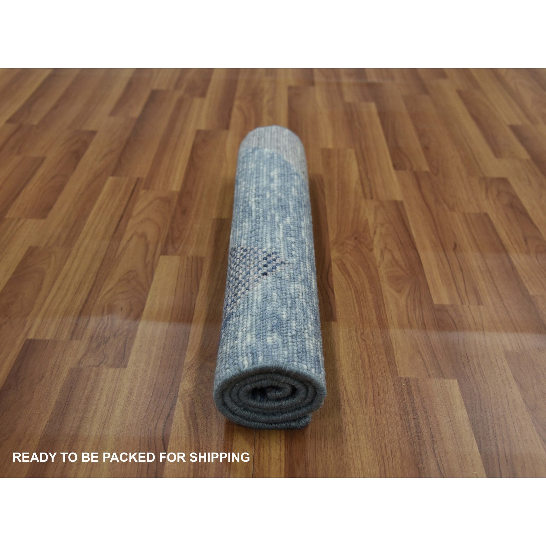 2'x3' Beau Blue, Geometric Art Deco Collection Soft to the Touch, Natural Wool Hand Knotted, Mat Oriental Rug Sh79426
