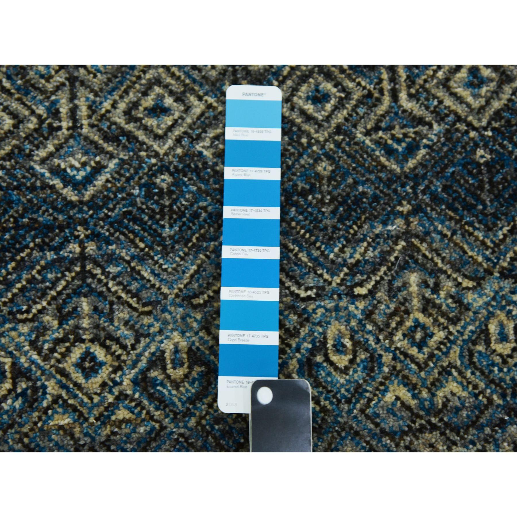 2'6"x6'1" Yale Blue, 100% Plush Wool, Hand Knotted, Kohinoor Herat Small Geometric Repetitive Design, Runner Oriental Rug Sh79498