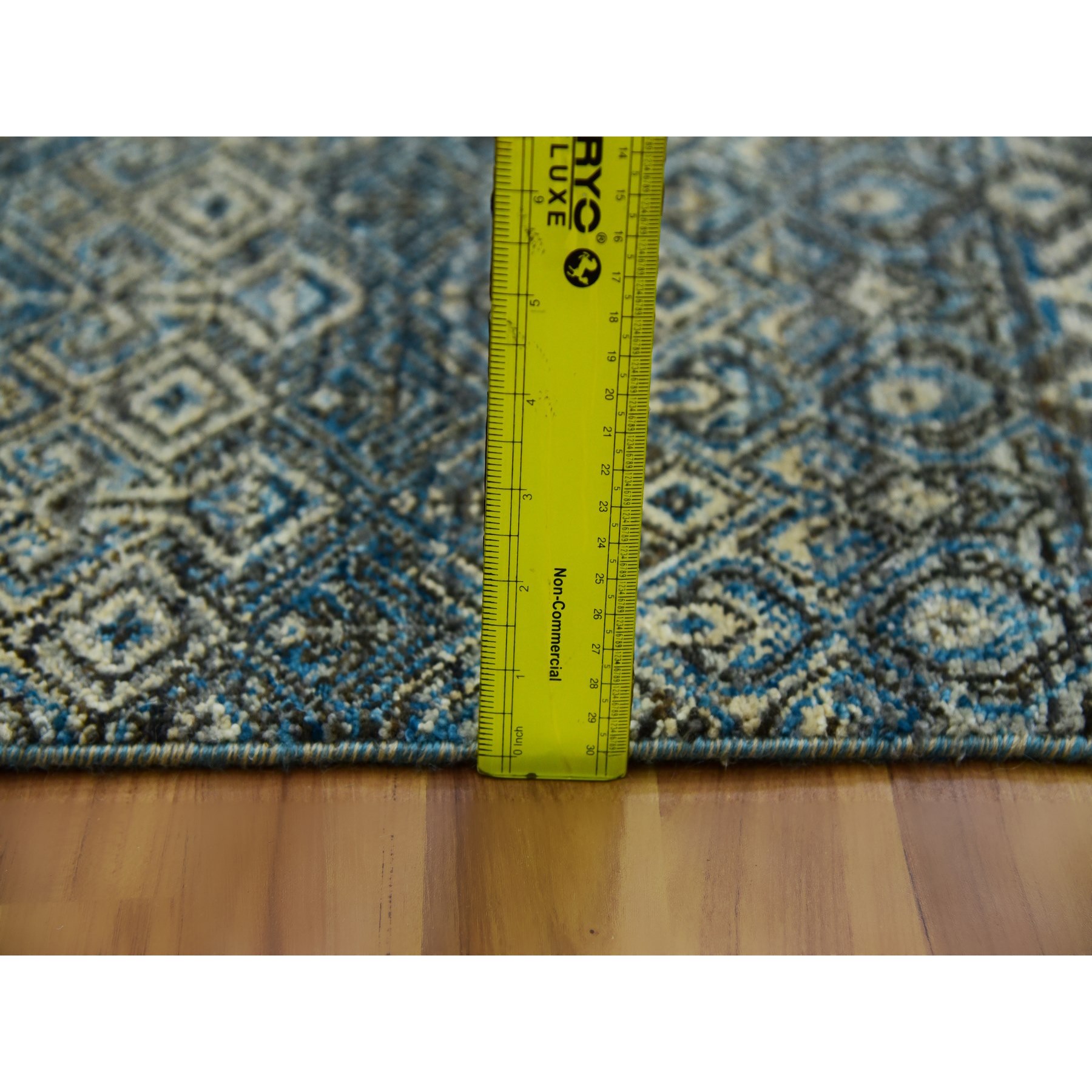 2'6"x6'1" Yale Blue, 100% Plush Wool, Hand Knotted, Kohinoor Herat Small Geometric Repetitive Design, Runner Oriental Rug Sh79498