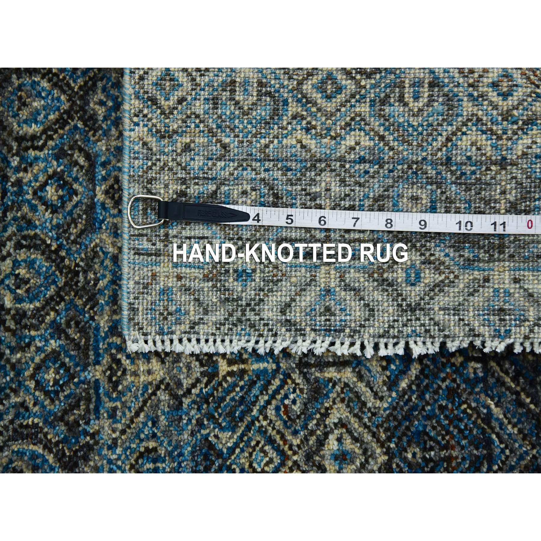 2'6"x6'1" Yale Blue, 100% Plush Wool, Hand Knotted, Kohinoor Herat Small Geometric Repetitive Design, Runner Oriental Rug Sh79498