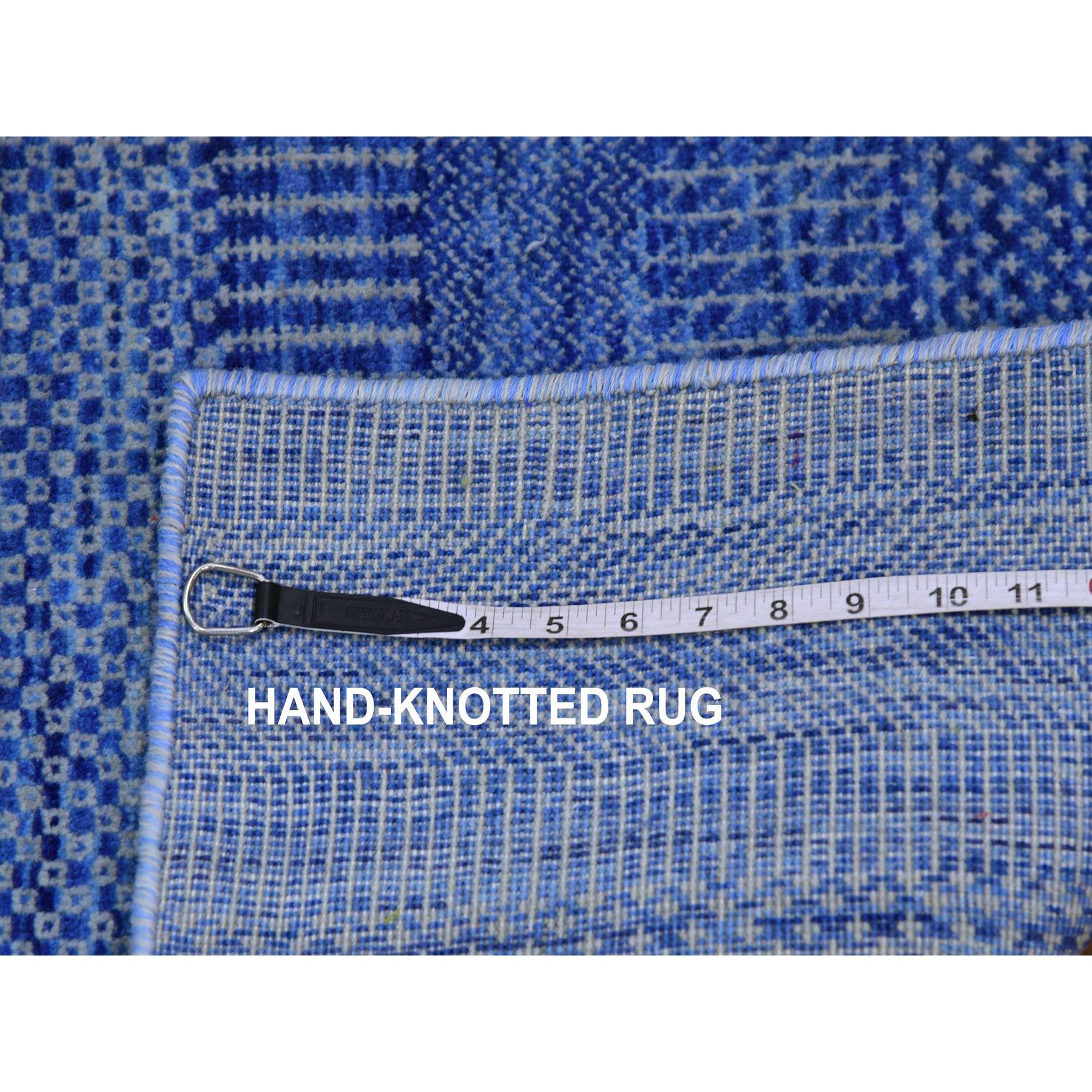 2'x3'1" Boeing Blue, Pure Dyed Wool, Tone on Tone, Modern Grass Design, Hand Knotted, Mat Oriental Rug Sh79630