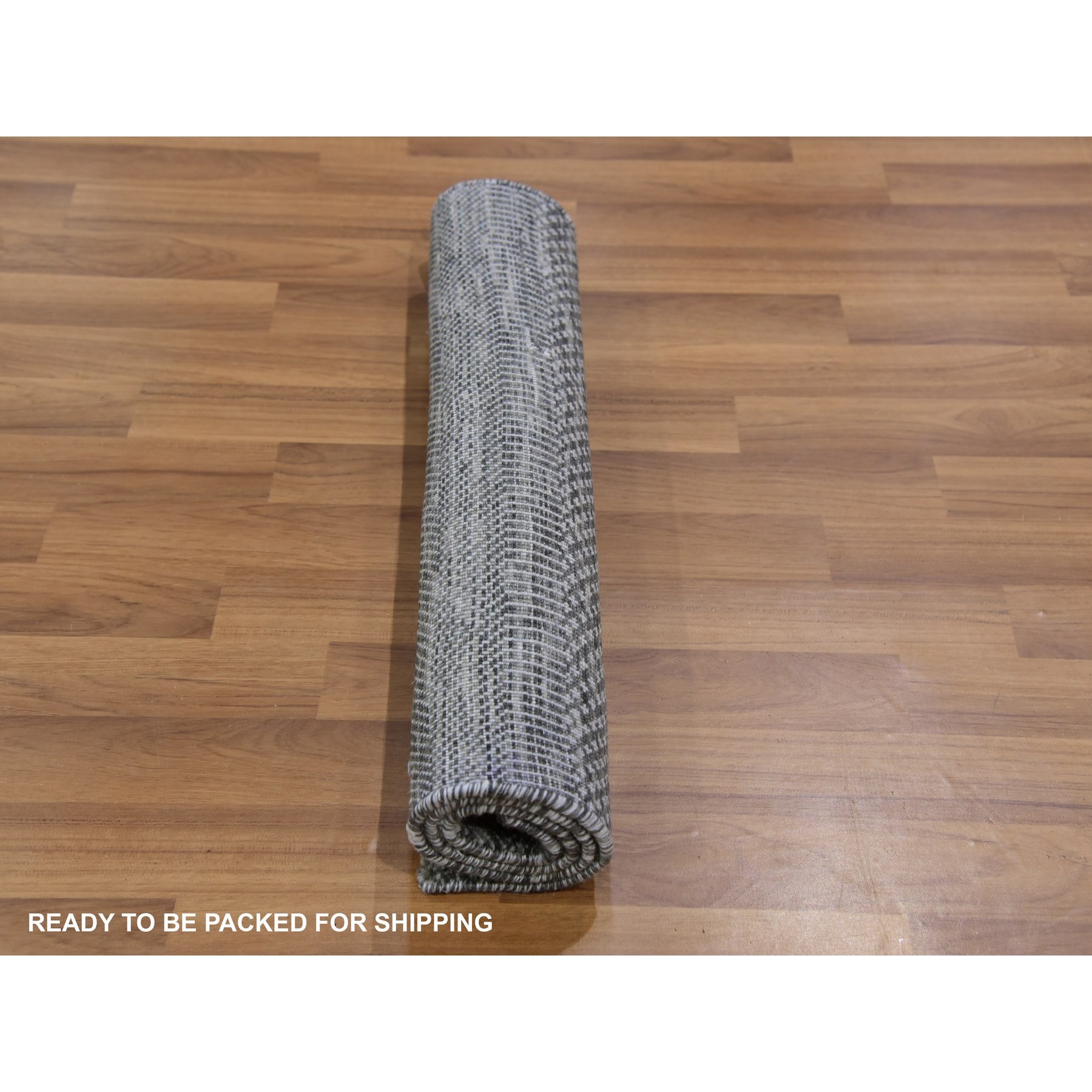 2'1"x3'1" Echo Gray, Tone on Tone, Hand Knotted, Pure Dyed Wool, Grass Design Mat Oriental Rug Sh79634