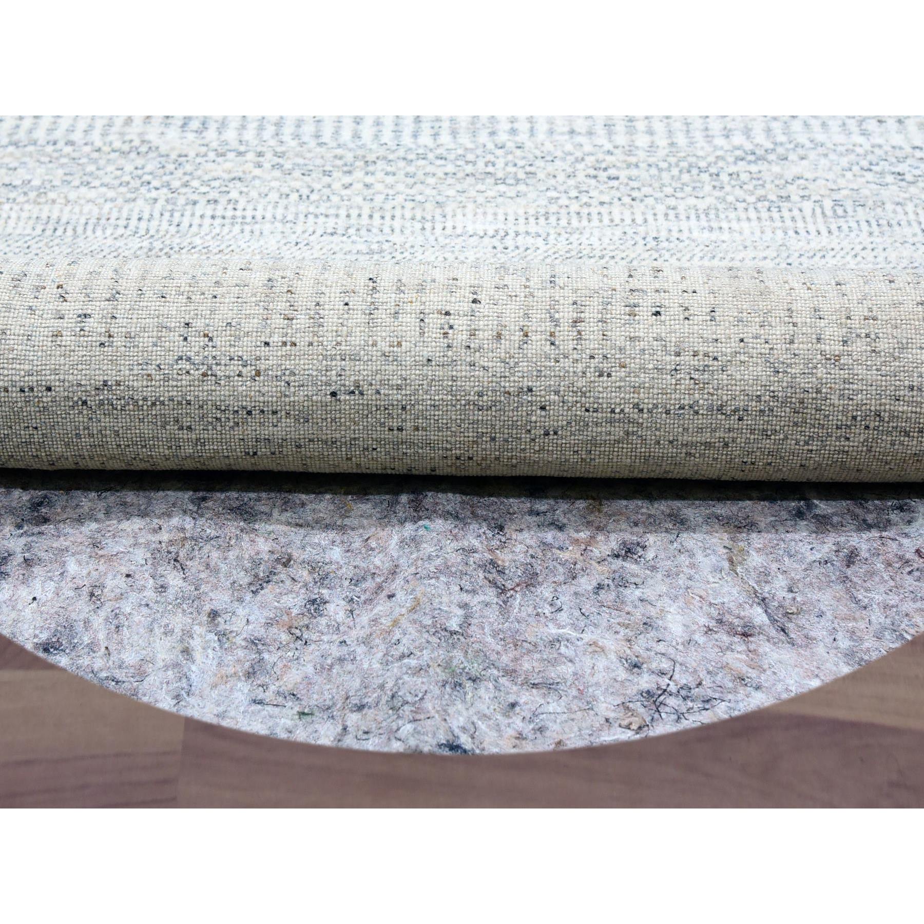 14'x14' Pristine White, Extra Soft Wool, Hand Knotted Modern Grass Design, Tone on Tone, Organic Sustainable Textile, Round Oriental Rug Sh79972