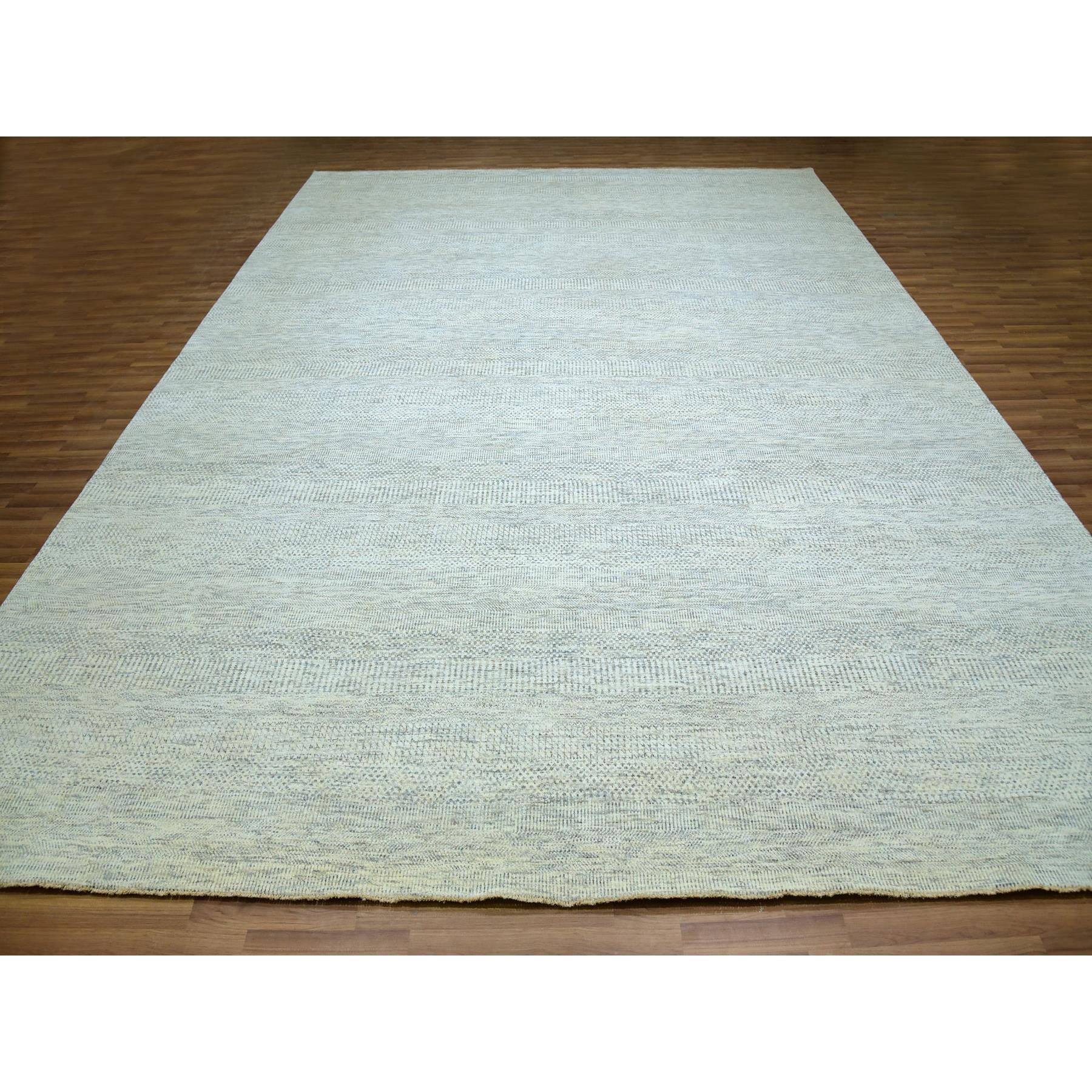 12'x15' Dove White, Hand Knotted 100% Wool, Tone on Tone, Modern Grass Design, Organic Sustainable Textile, Oversized Oriental Rug Sh79973