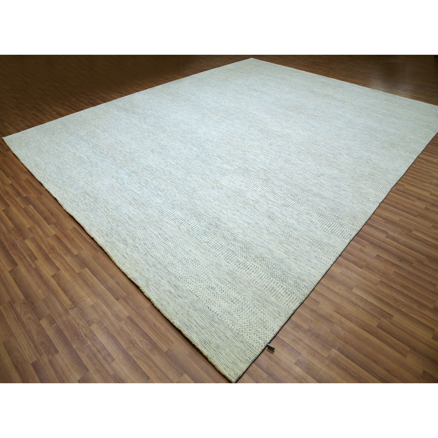 12'x15' Dove White, Hand Knotted 100% Wool, Tone on Tone, Modern Grass Design, Organic Sustainable Textile, Oversized Oriental Rug Sh79973