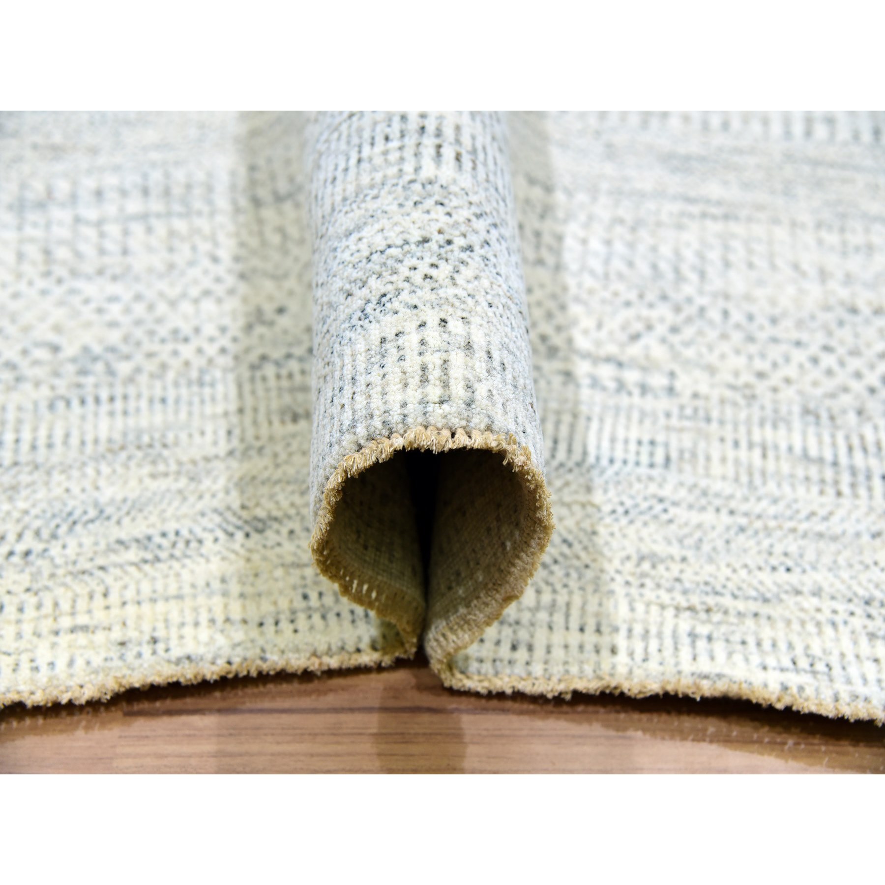 12'x15' Dove White, Hand Knotted 100% Wool, Tone on Tone, Modern Grass Design, Organic Sustainable Textile, Oversized Oriental Rug Sh79973