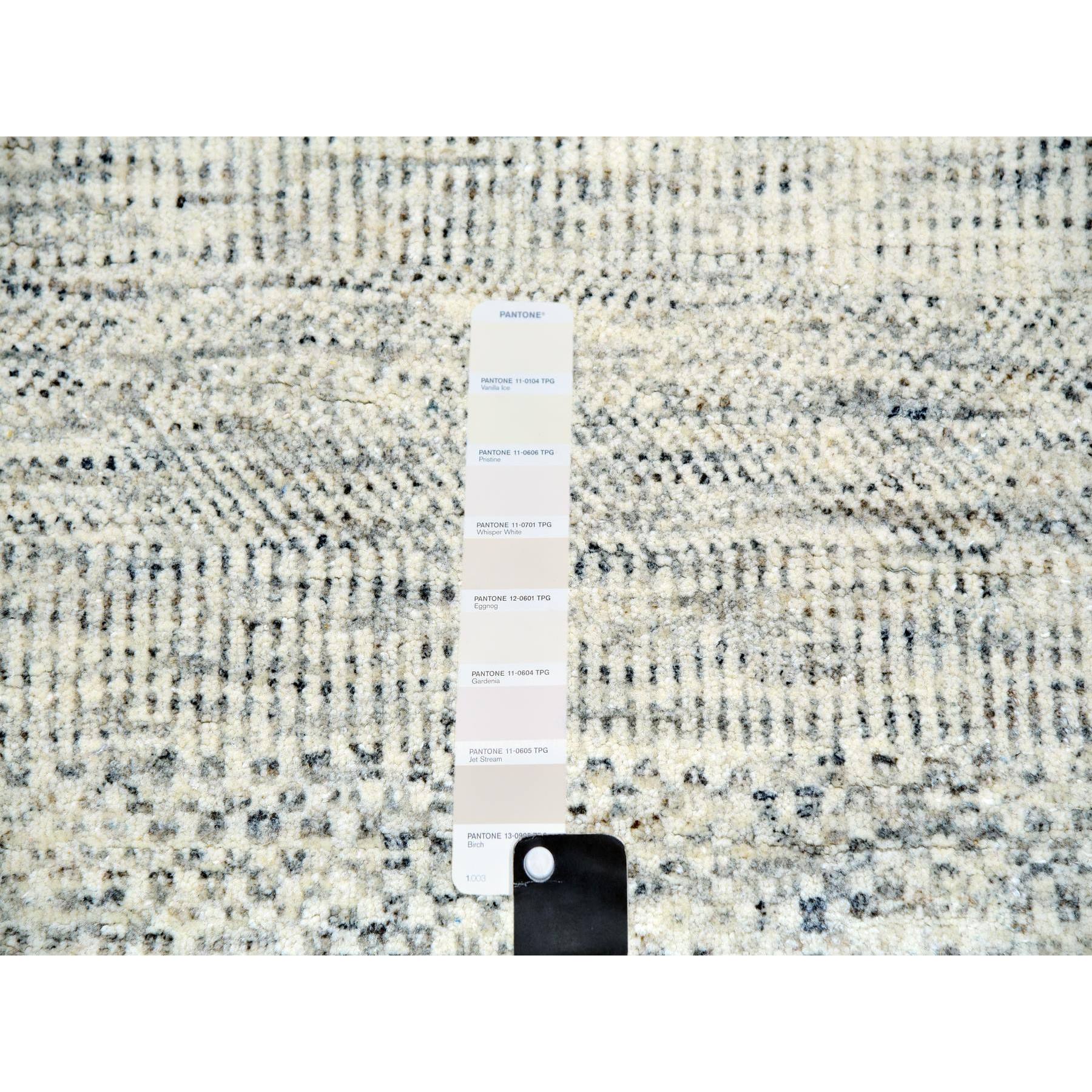 12'x15' Dove White, Hand Knotted 100% Wool, Tone on Tone, Modern Grass Design, Organic Sustainable Textile, Oversized Oriental Rug Sh79973