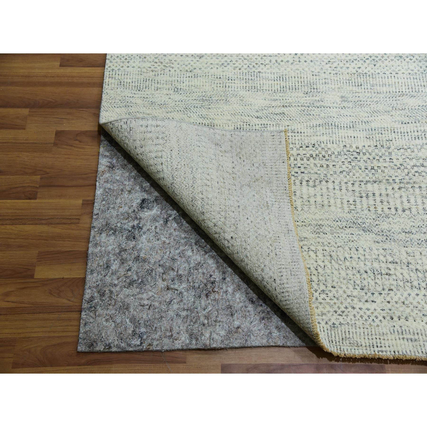 14'x14' Eggnog White, Borderless Modern Grass Design, Hand Knotted Organic Sustainable Textile, Pure Wool, Tone on Tone, Square Oriental Rug Sh79974