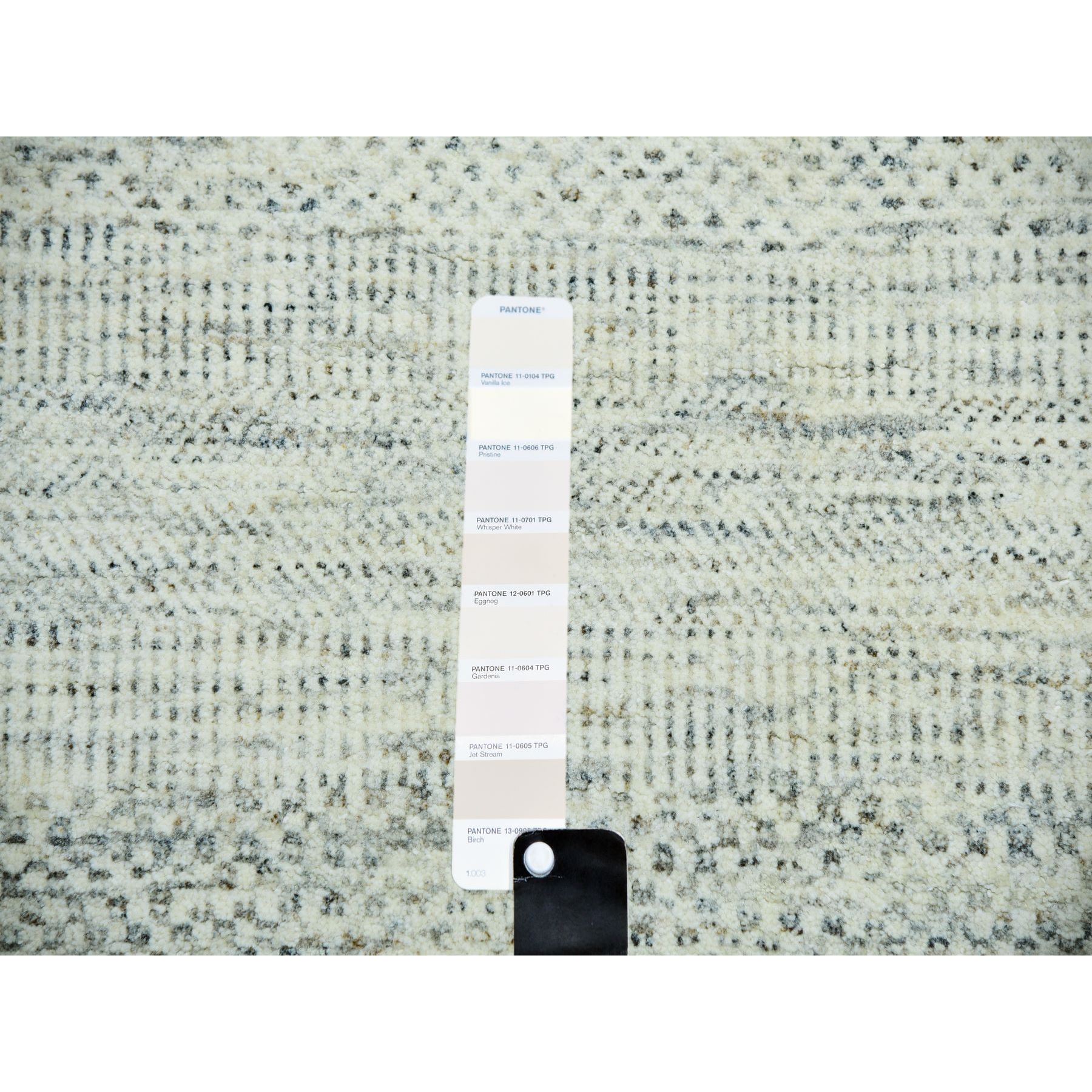 14'x14' Eggnog White, Borderless Modern Grass Design, Hand Knotted Organic Sustainable Textile, Pure Wool, Tone on Tone, Square Oriental Rug Sh79974