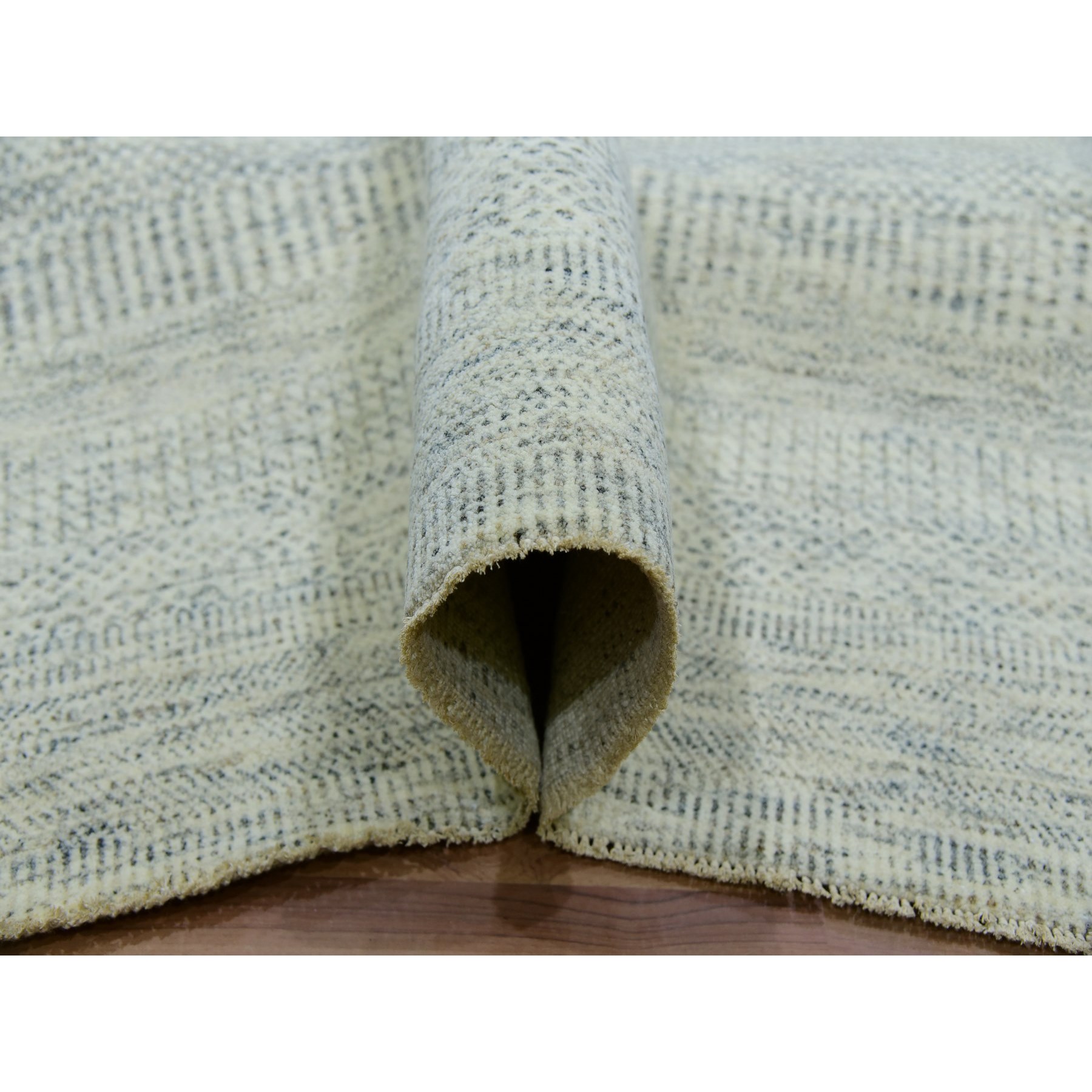 12'x12' High Reflective White, 100% Wool, Hand Knotted Borderless, Organic Sustainable Textile, Modern Square Grass Design, Tone on Tone, Oriental Rug Sh79979