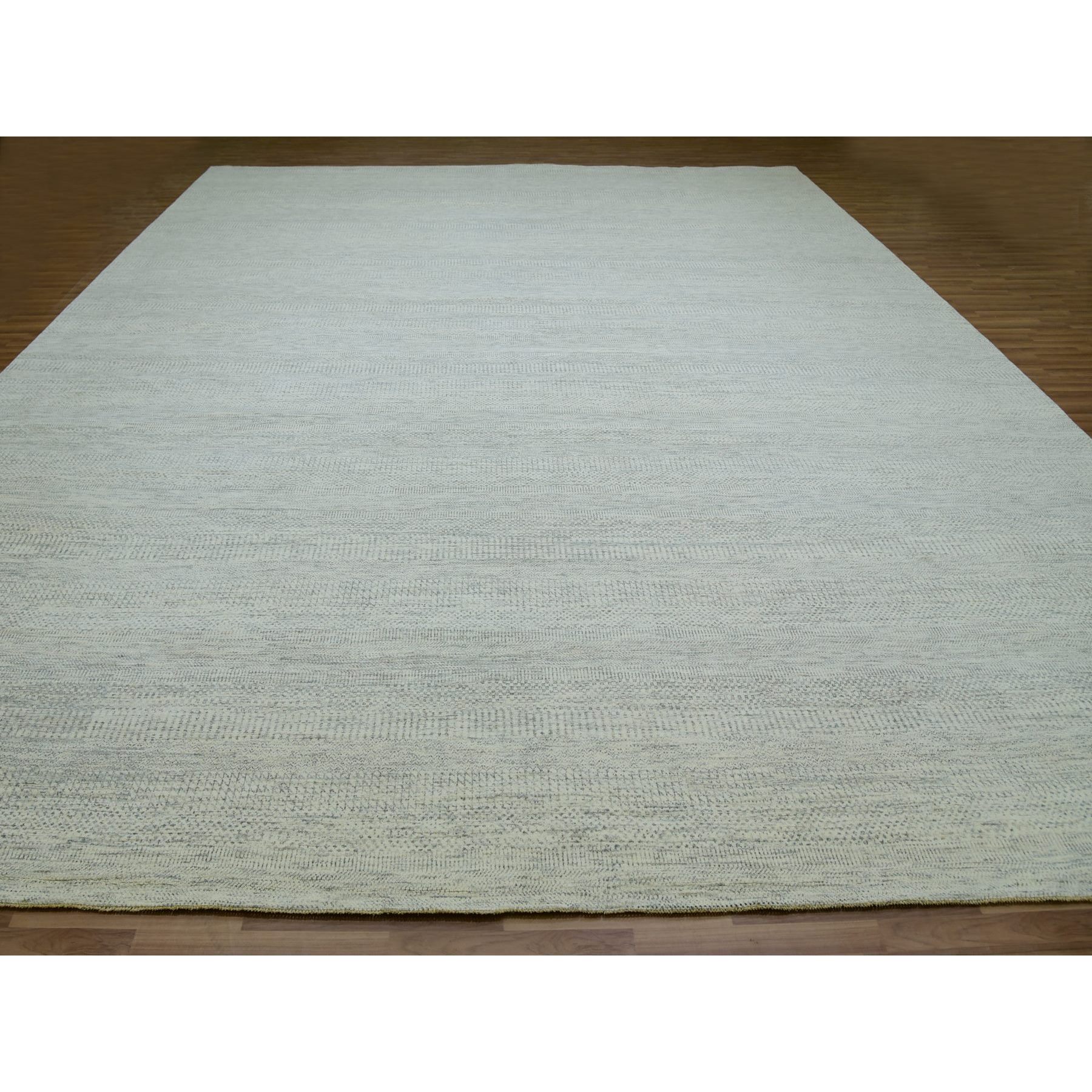 14'x18'1" Eider White, Hand Knotted Velvety Wool, Organic Sustainable Textile, Tone on Tone, Modern Grass Design, XL Oriental RugSh79980