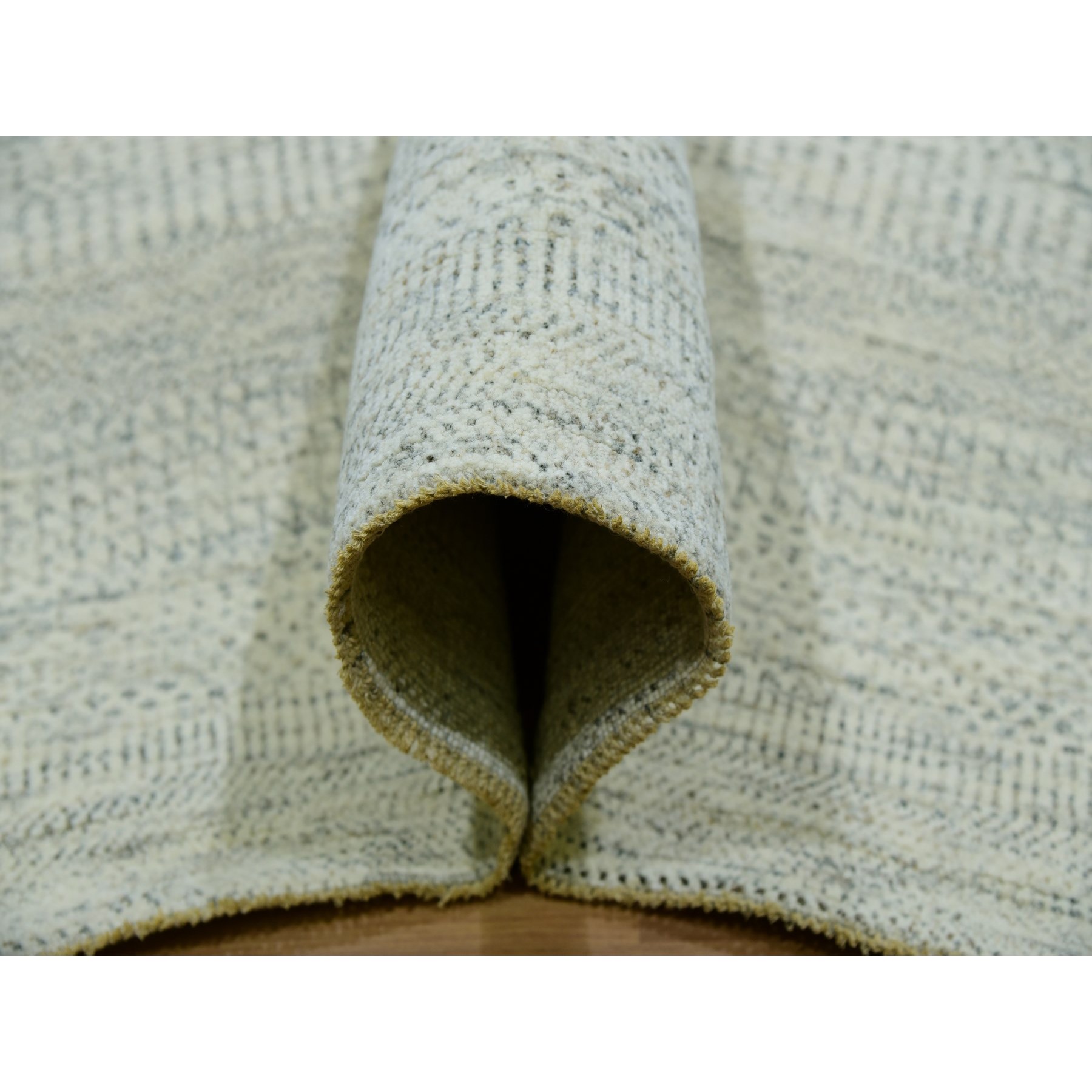 14'x18'1" Eider White, Hand Knotted Velvety Wool, Organic Sustainable Textile, Tone on Tone, Modern Grass Design, XL Oriental RugSh79980