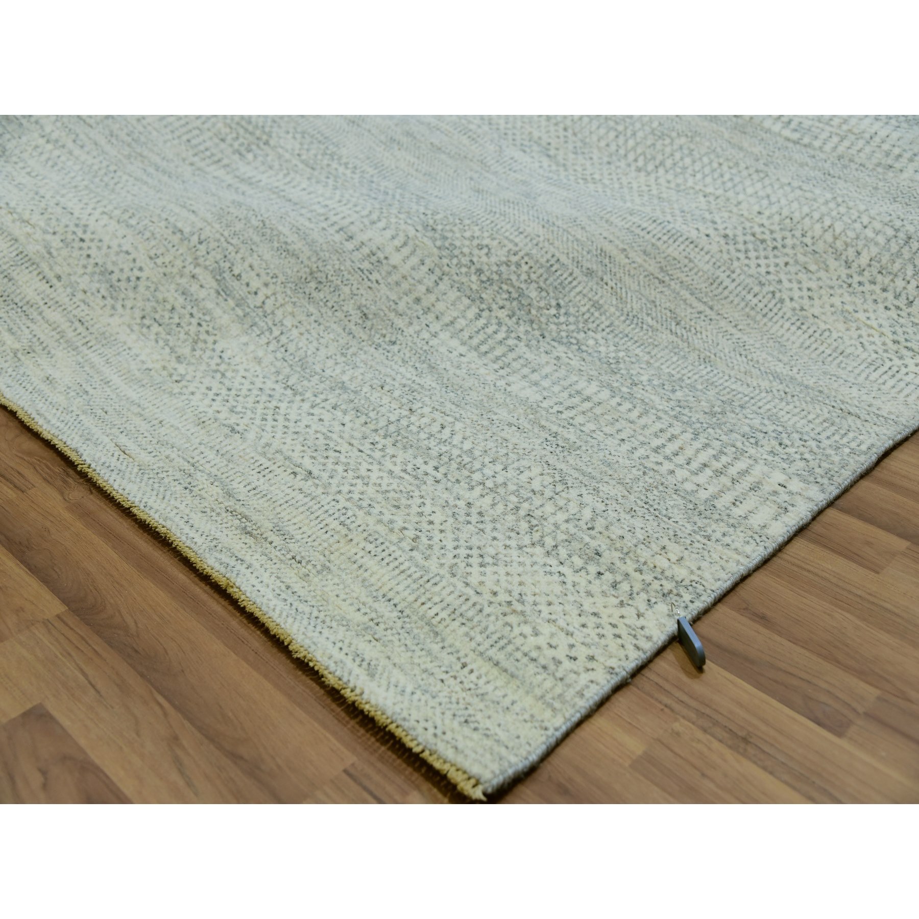 14'x18'1" Eider White, Hand Knotted Velvety Wool, Organic Sustainable Textile, Tone on Tone, Modern Grass Design, XL Oriental RugSh79980