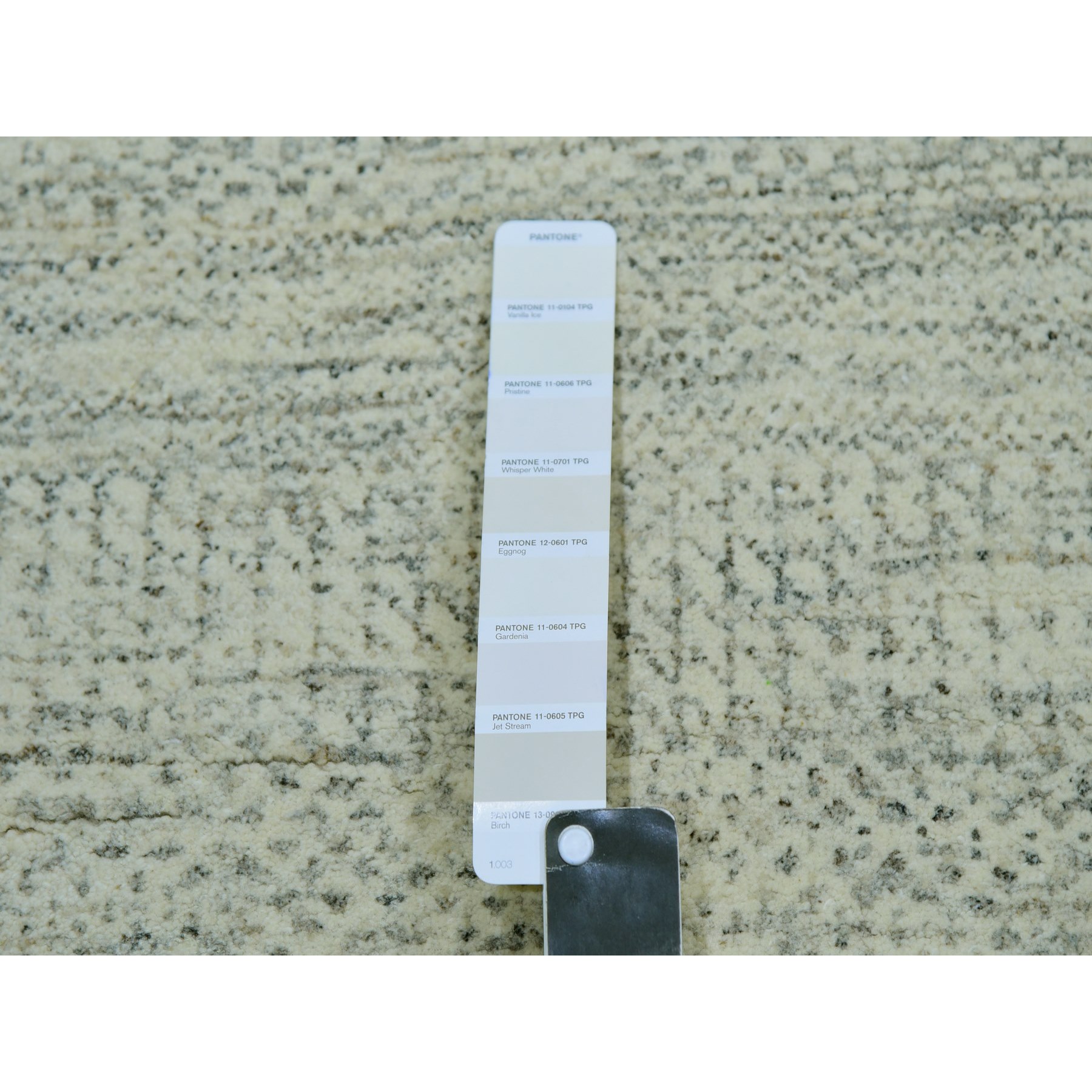14'x18'1" Eider White, Hand Knotted Velvety Wool, Organic Sustainable Textile, Tone on Tone, Modern Grass Design, XL Oriental RugSh79980
