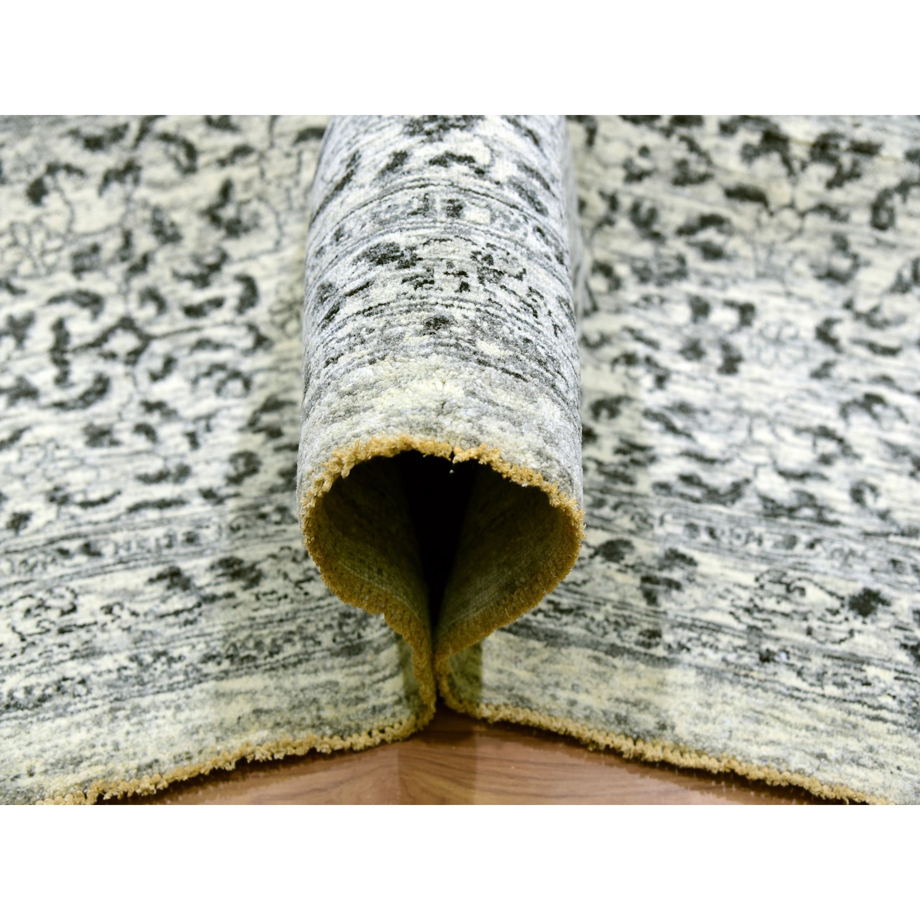 14'1"x17'9" Chantilly Lace White, Tone on Tone Design, Hand Knotted Mamluk Dynasty Luxurious Wool, Oversized Undyed Oriental Rug Sh79982