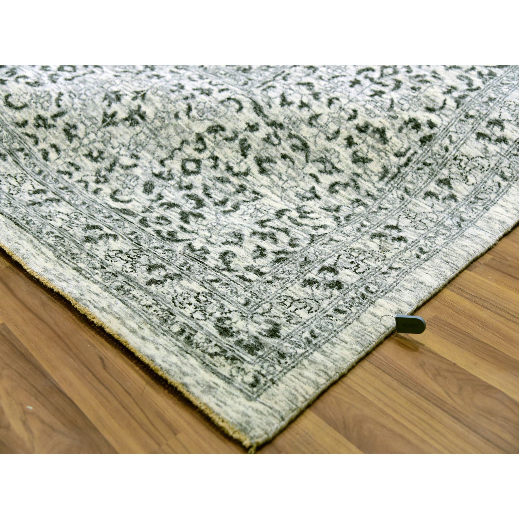 14'1"x17'9" Chantilly Lace White, Tone on Tone Design, Hand Knotted Mamluk Dynasty Luxurious Wool, Oversized Undyed Oriental Rug Sh79982
