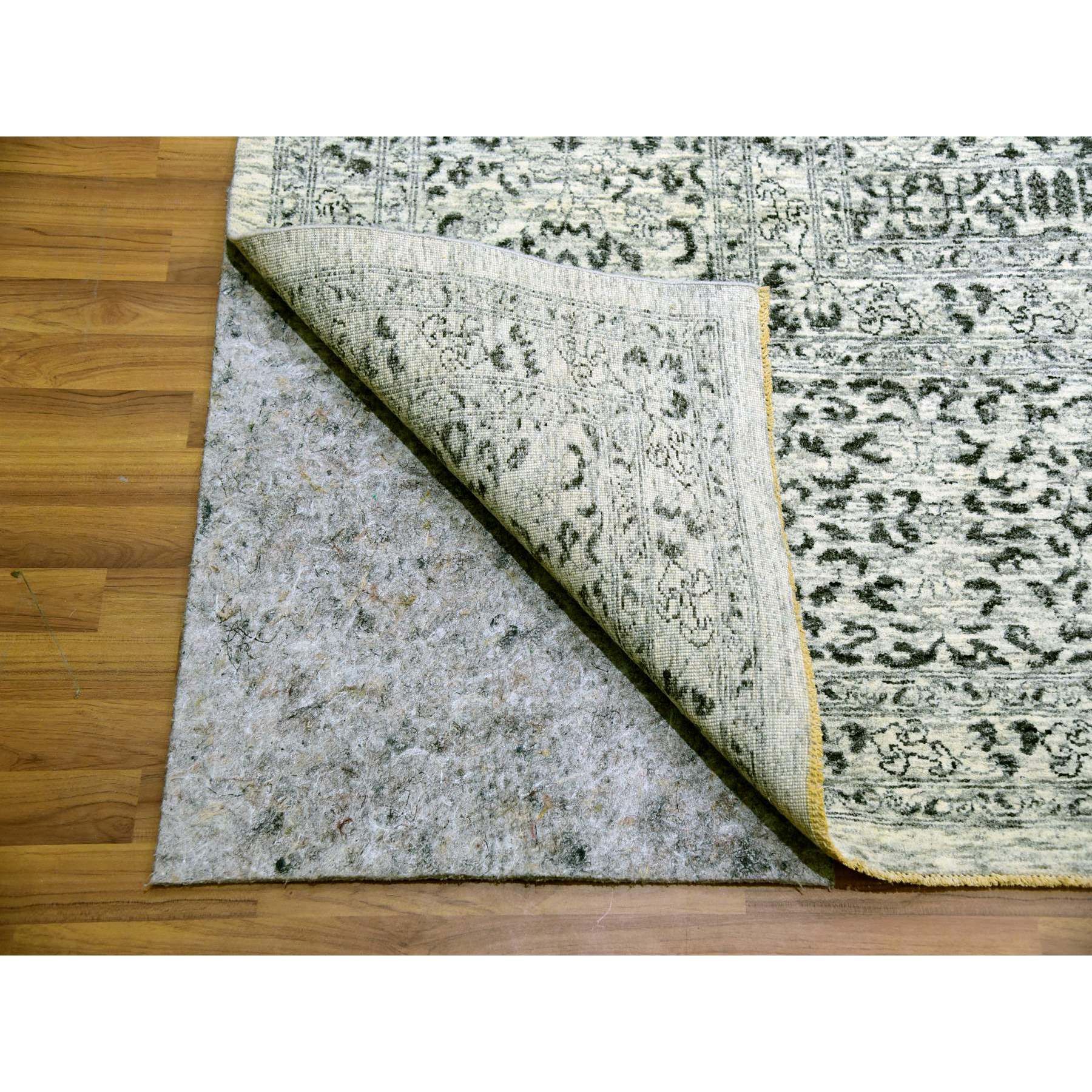 12'1"x15'4" Heron White, Mamluk Dynasty Design, Hand Knotted Undyed 100% Wool, Tone on Tone, Oversized Oriental Rug Sh79983