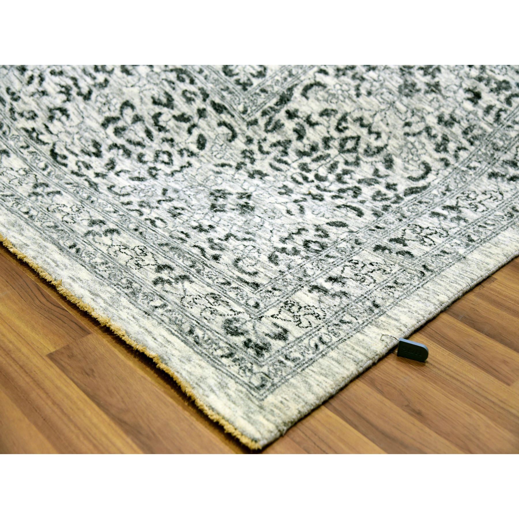 12'1"x15'4" Heron White, Mamluk Dynasty Design, Hand Knotted Undyed 100% Wool, Tone on Tone, Oversized Oriental Rug Sh79983