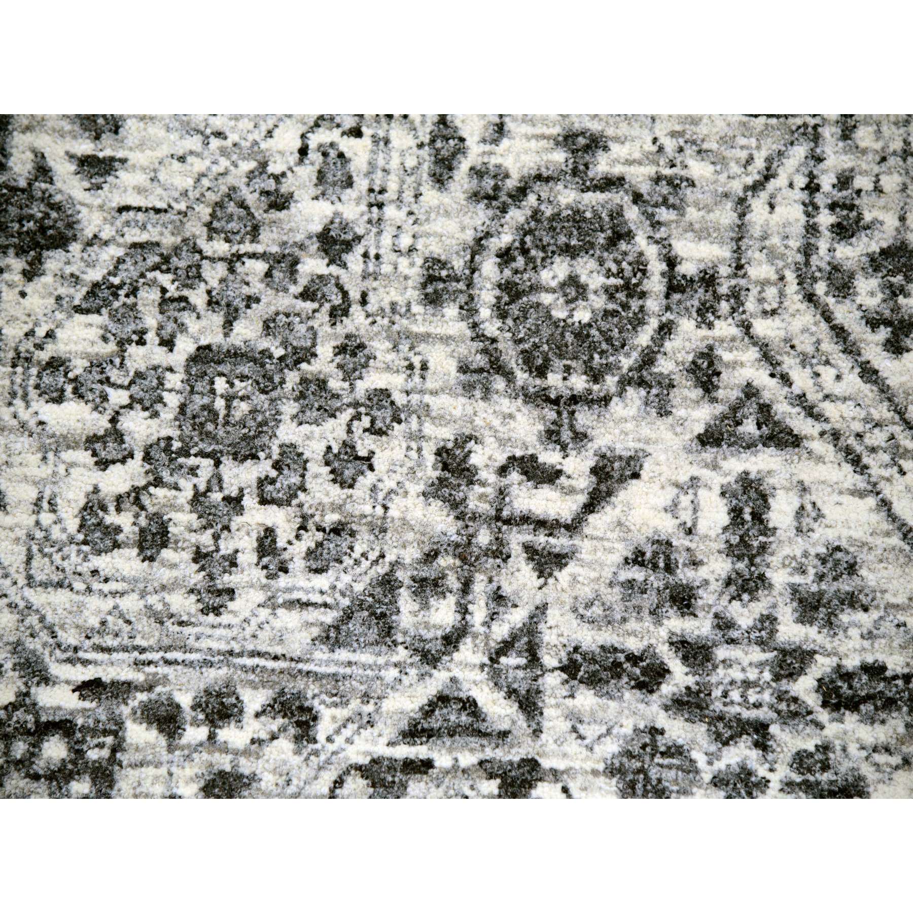 12'1"x15'4" Heron White, Mamluk Dynasty Design, Hand Knotted Undyed 100% Wool, Tone on Tone, Oversized Oriental Rug Sh79983