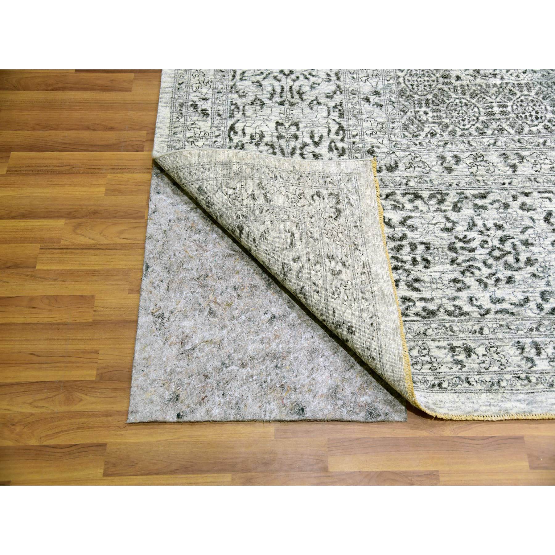 12'x12' Cloud White, Undyed Hand Knotted Soft and Vibrant Wool, Mamluk Dynasty, Tone on Tone Design, Square Oriental Rug Sh79984