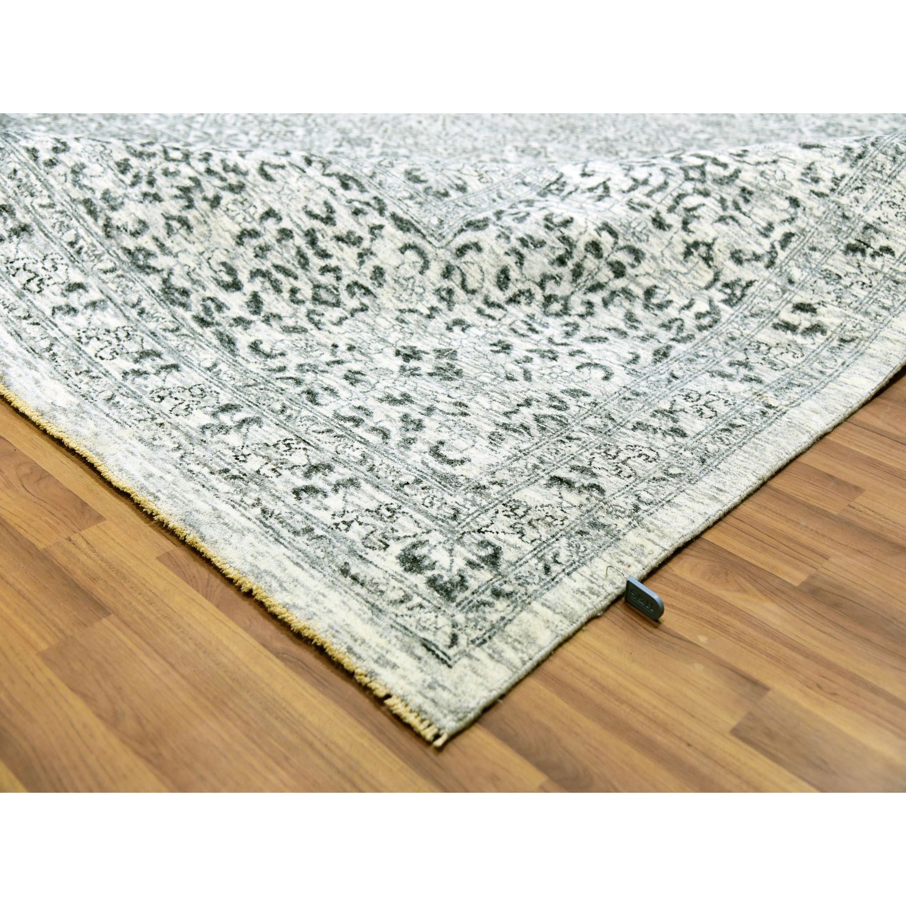 12'x12' Cloud White, Undyed Hand Knotted Soft and Vibrant Wool, Mamluk Dynasty, Tone on Tone Design, Square Oriental Rug Sh79984
