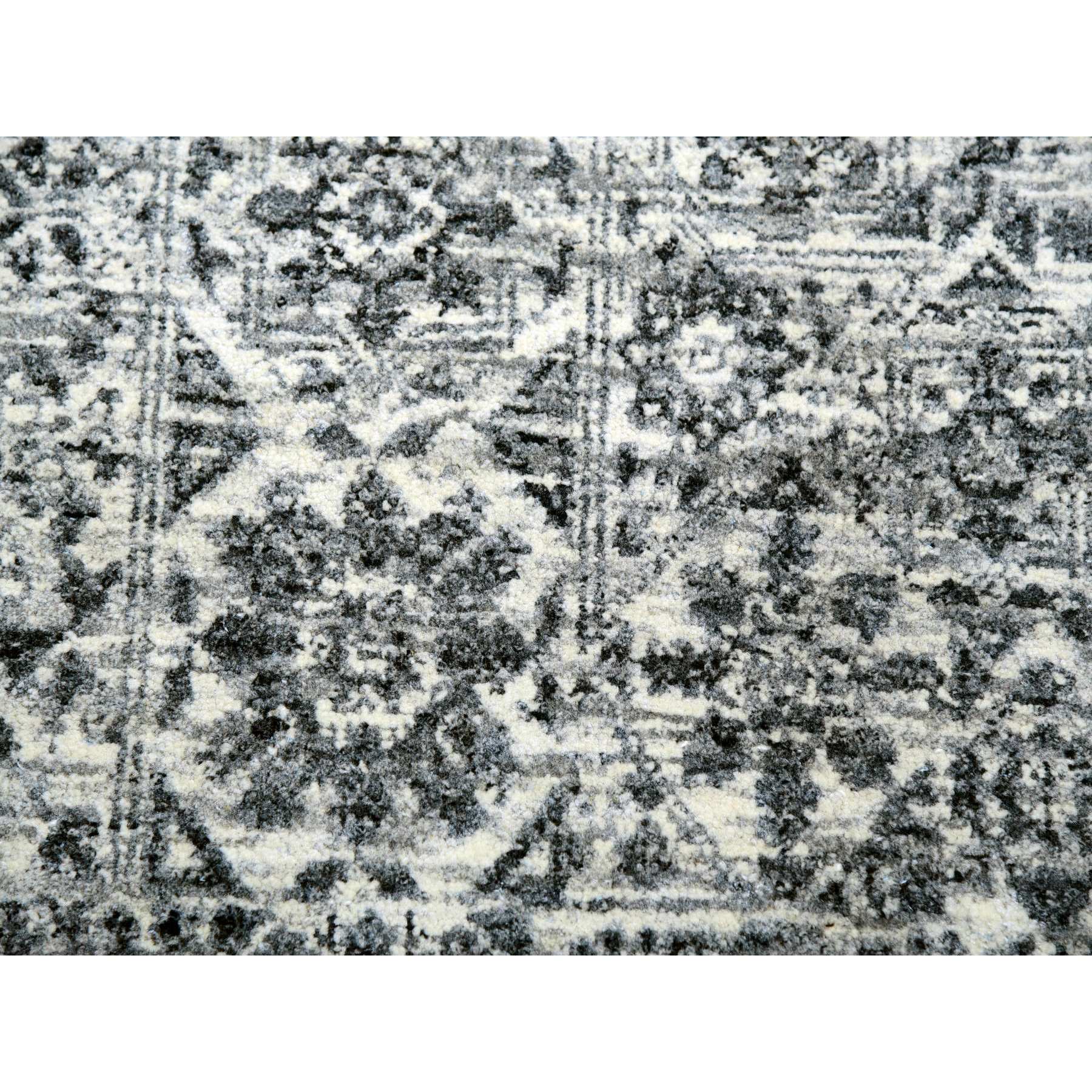 12'x12' Cloud White, Undyed Hand Knotted Soft and Vibrant Wool, Mamluk Dynasty, Tone on Tone Design, Square Oriental Rug Sh79984