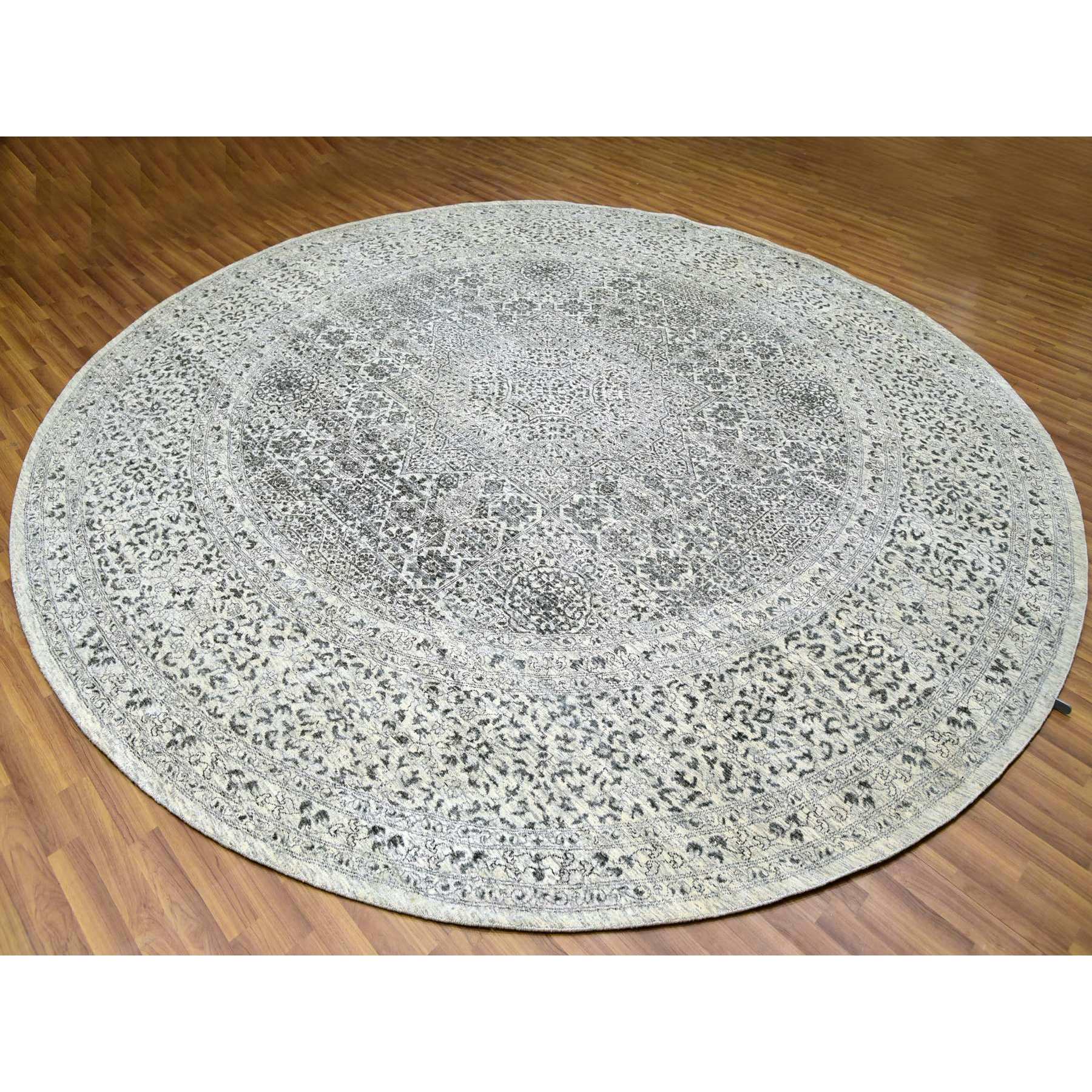 12'x12' Decorators White, Tone on Tone, Hand Knotted Undyed Extra Soft Wool, Round Mamluk Dynasty Design, Oriental Rug Sh79985