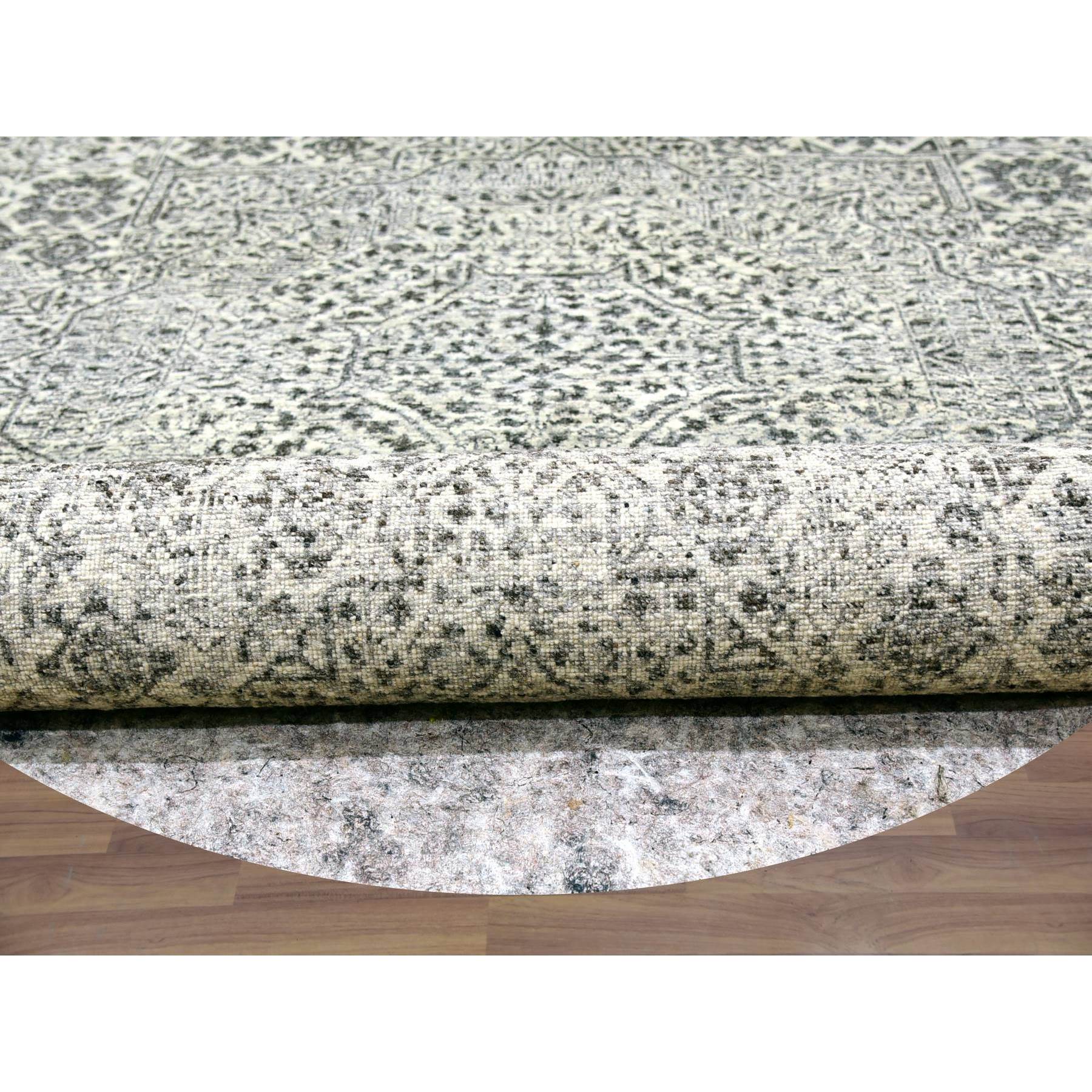 12'x12' Decorators White, Tone on Tone, Hand Knotted Undyed Extra Soft Wool, Round Mamluk Dynasty Design, Oriental Rug Sh79985