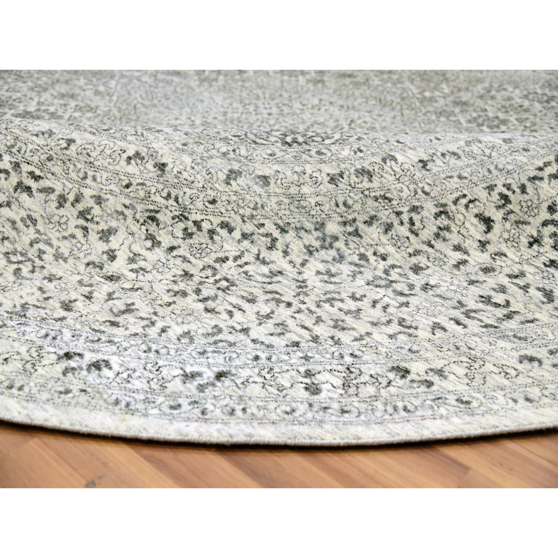 12'x12' Decorators White, Tone on Tone, Hand Knotted Undyed Extra Soft Wool, Round Mamluk Dynasty Design, Oriental Rug Sh79985